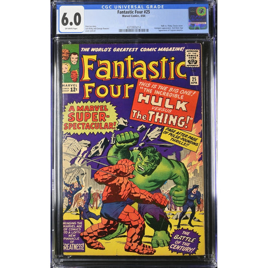 Fantastic Four #25 (1964) CGC Graded 6.0 OW Pages Hulk vs. Thing CLASSIC COVER!