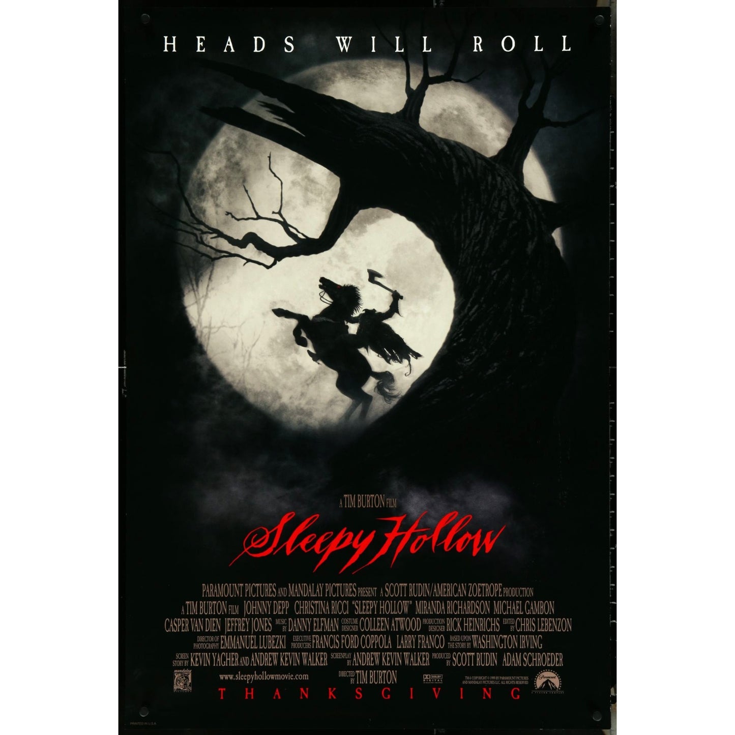 SLEEPY HOLLOW (1999) Original Theatrical rolled Double-Sided 26 3/4" x 39 3/4"