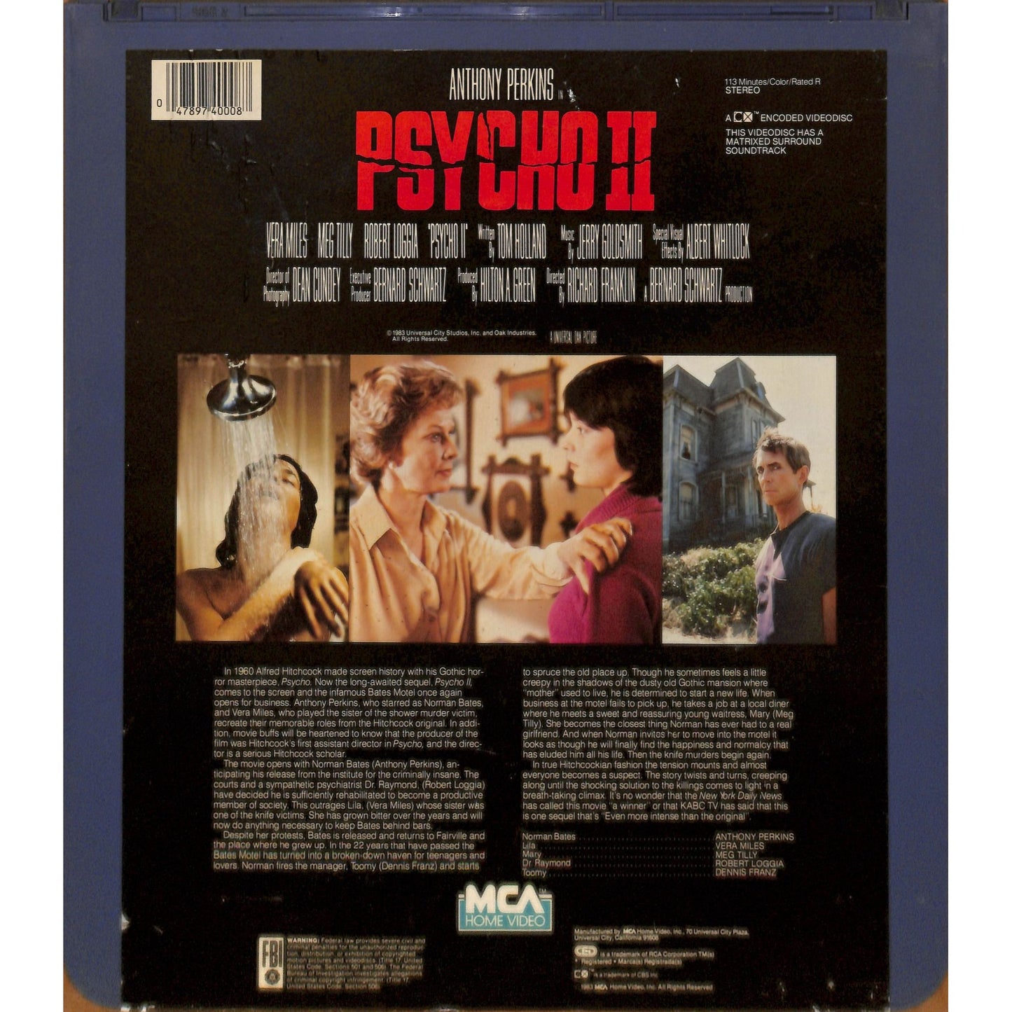 Psycho ll 2 (1983) Vintage CED RCA SelectaVision VideoDisc TESTED WORKING