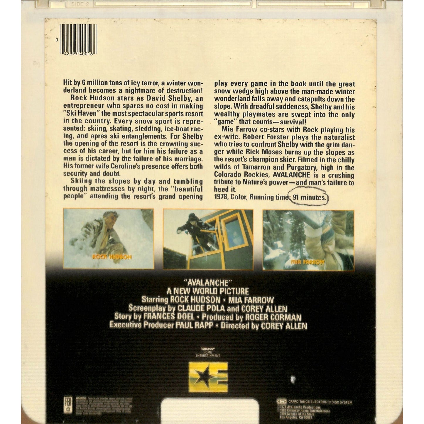 Avalanche (1978) Vintage CED Videodisc TESTED WORKING