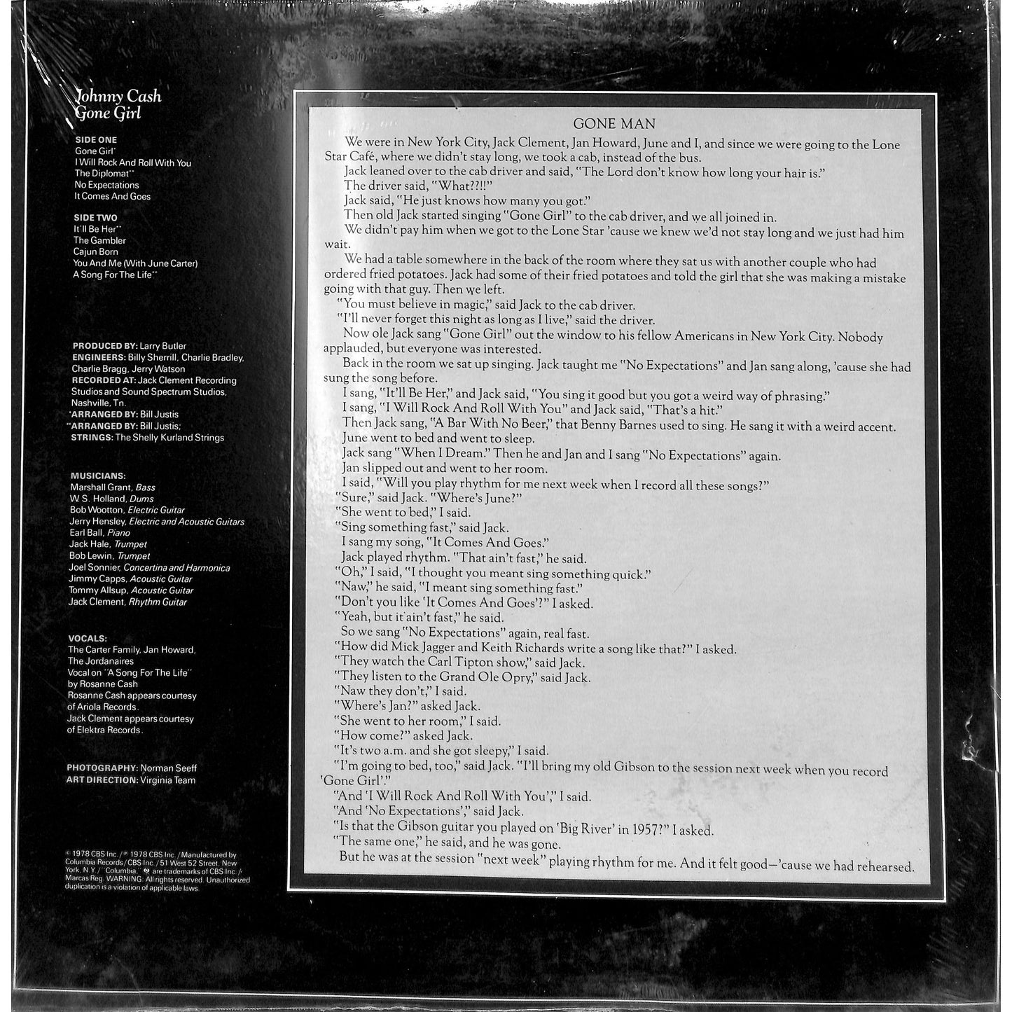 Johnny Cash - Gone Girl Vinyl Record KC 35646