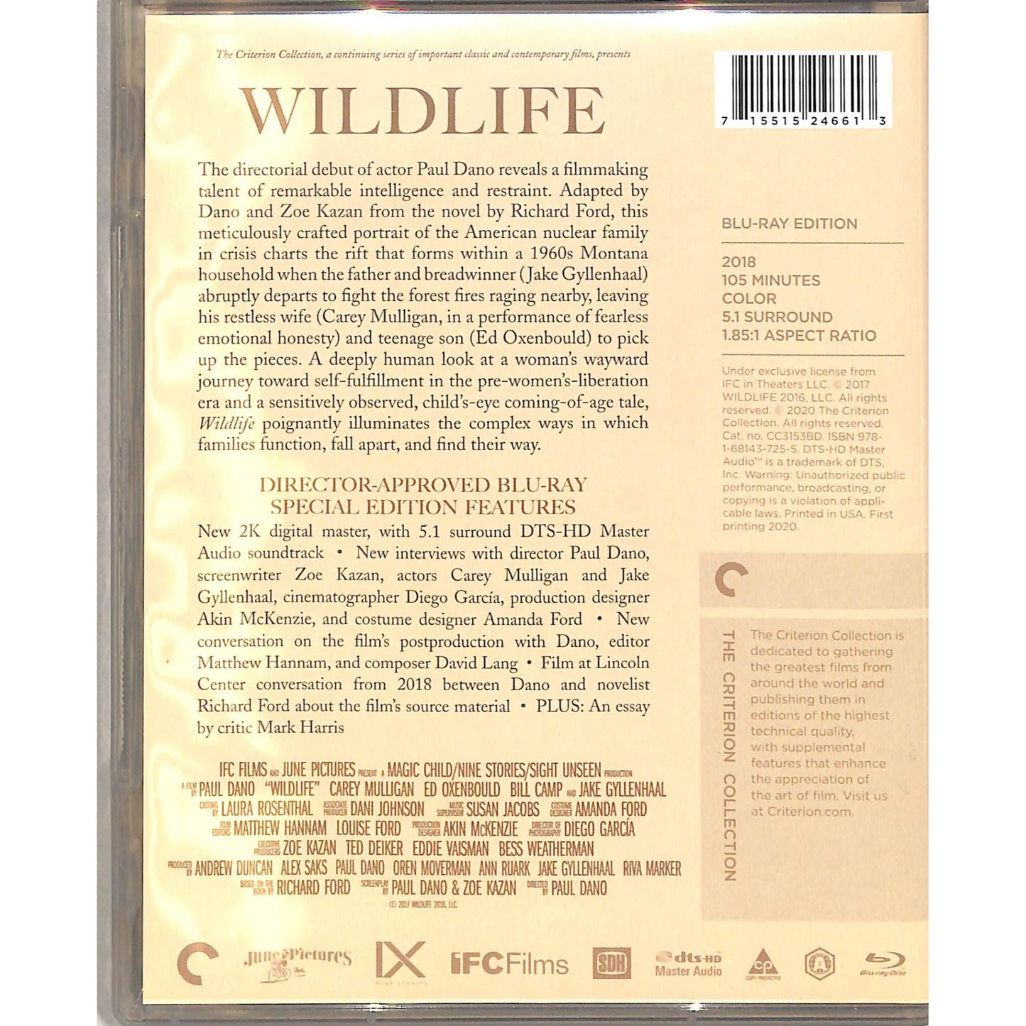 Wildlife (2018) The Criterion Collection Blu Ray DVD