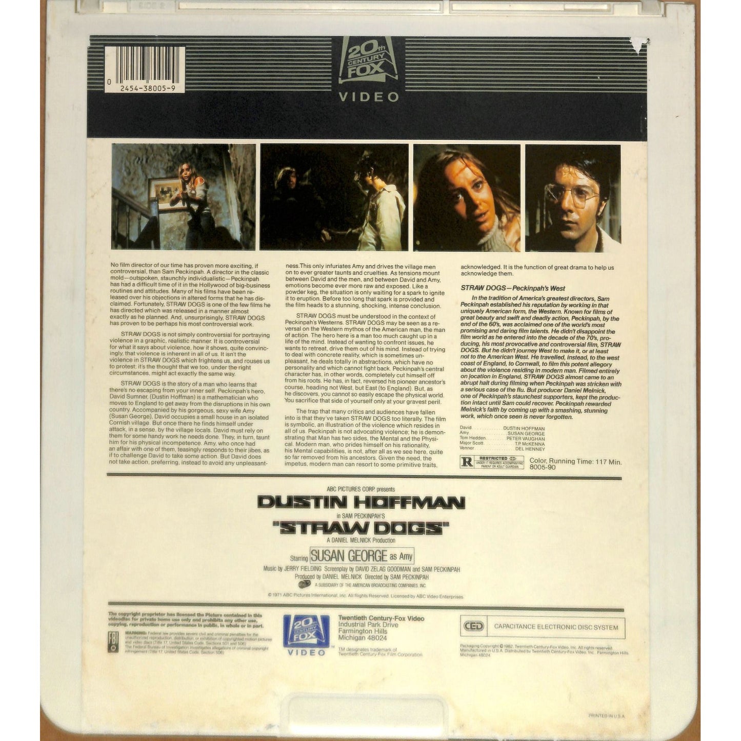 Straw Dogs (1971) Vintage CED Videodisc TESTED WORKING