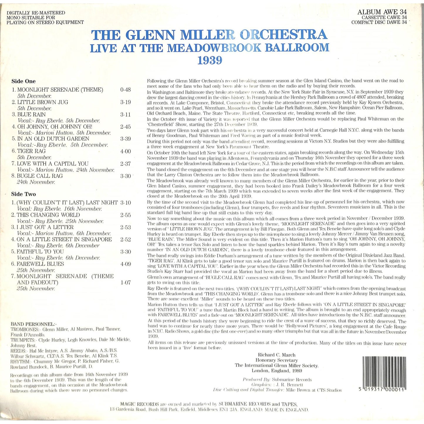 The Glenn Miller Orchestra - Live at the Meadowbrook Ballroom 1939 Sealed Record
