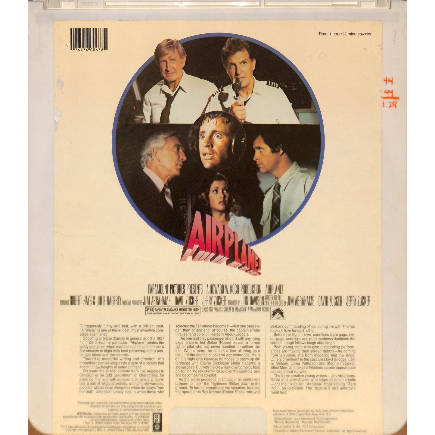 Airplane (1980) Vintage CED RCA SelectaVision Videodisc TESTED WORKING