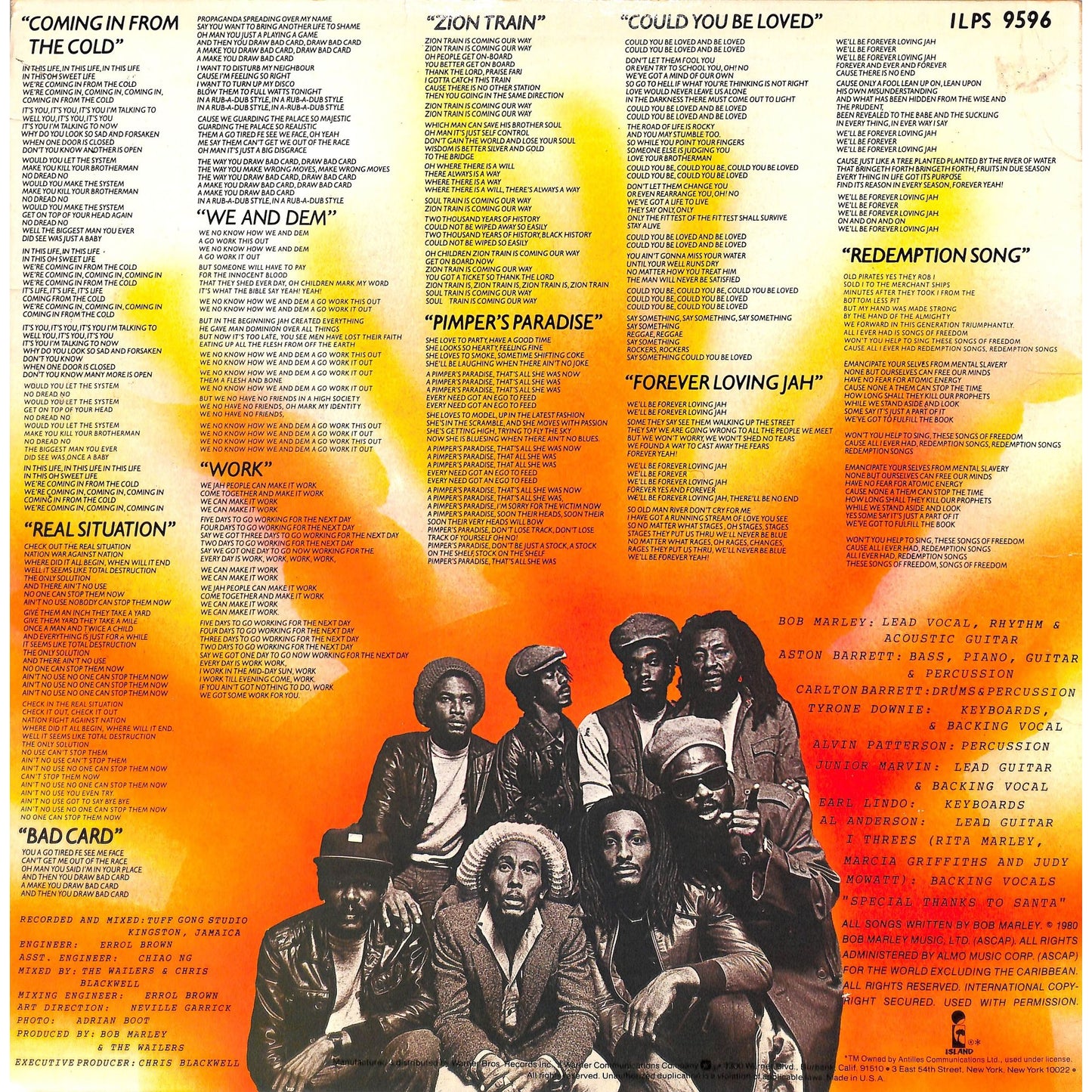 Bob Marley & the Wailers - Uprising Vinyl Record ILPS 9596