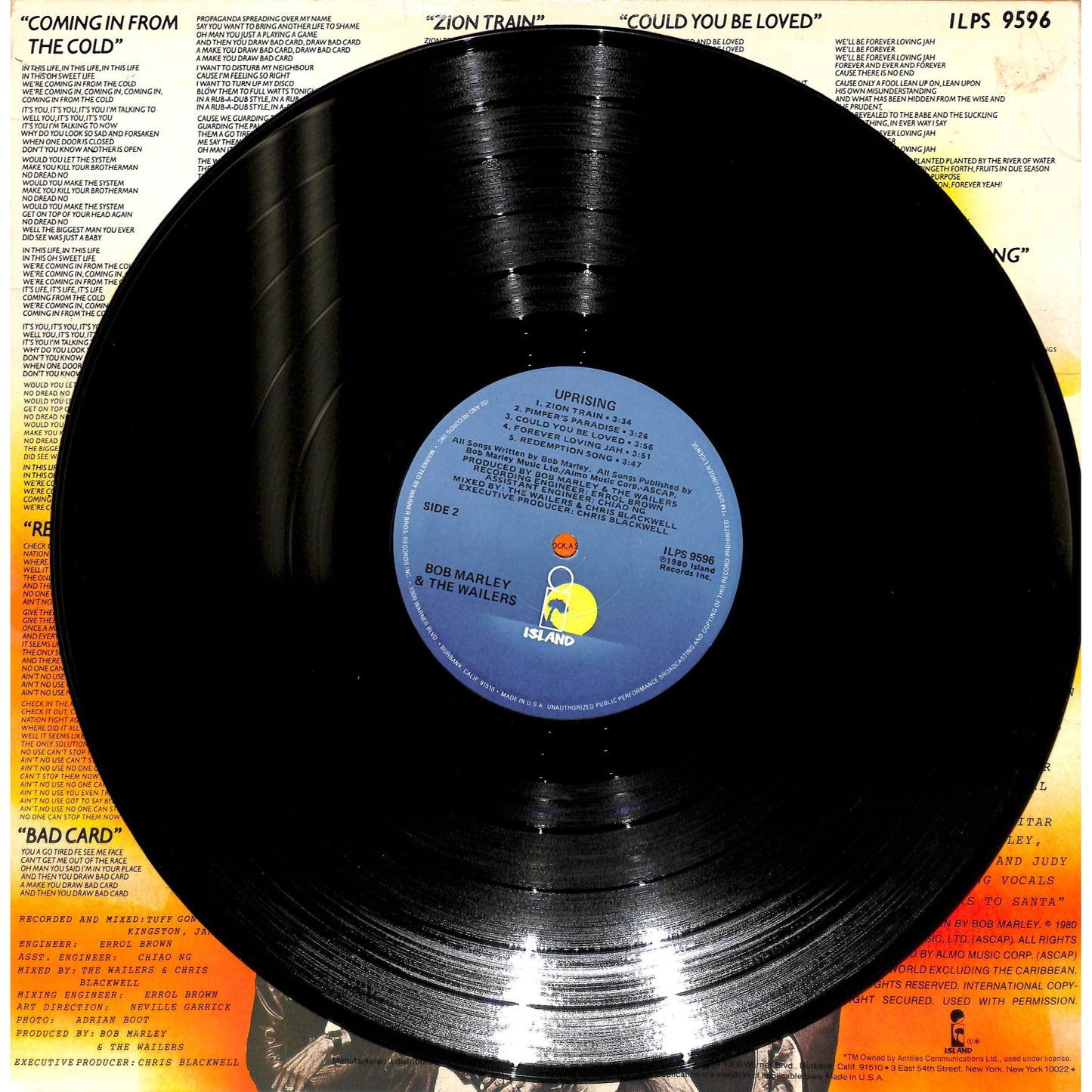 Bob Marley & the Wailers - Uprising Vinyl Record ILPS 9596