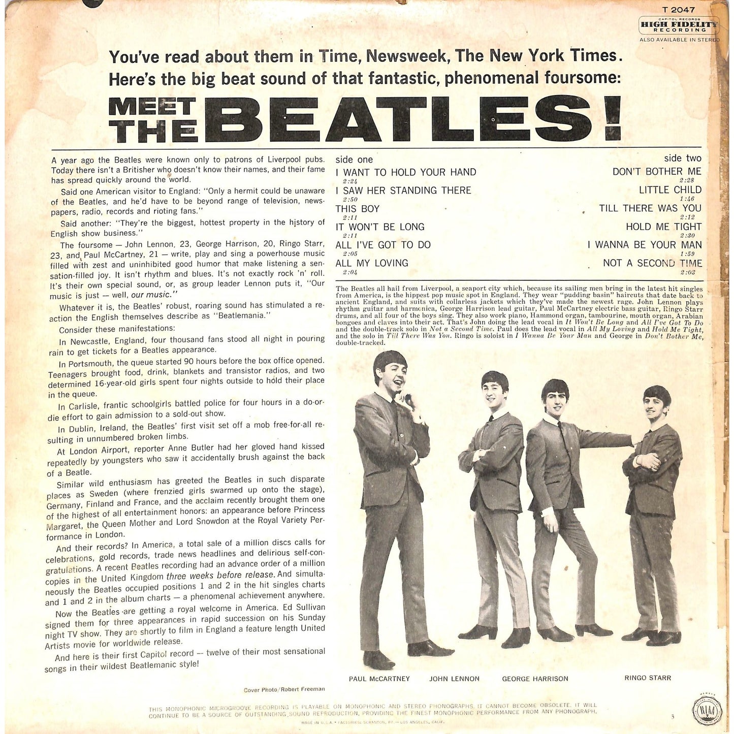 The Beatles - Meet the Beatles Vinyl Record T-2047
