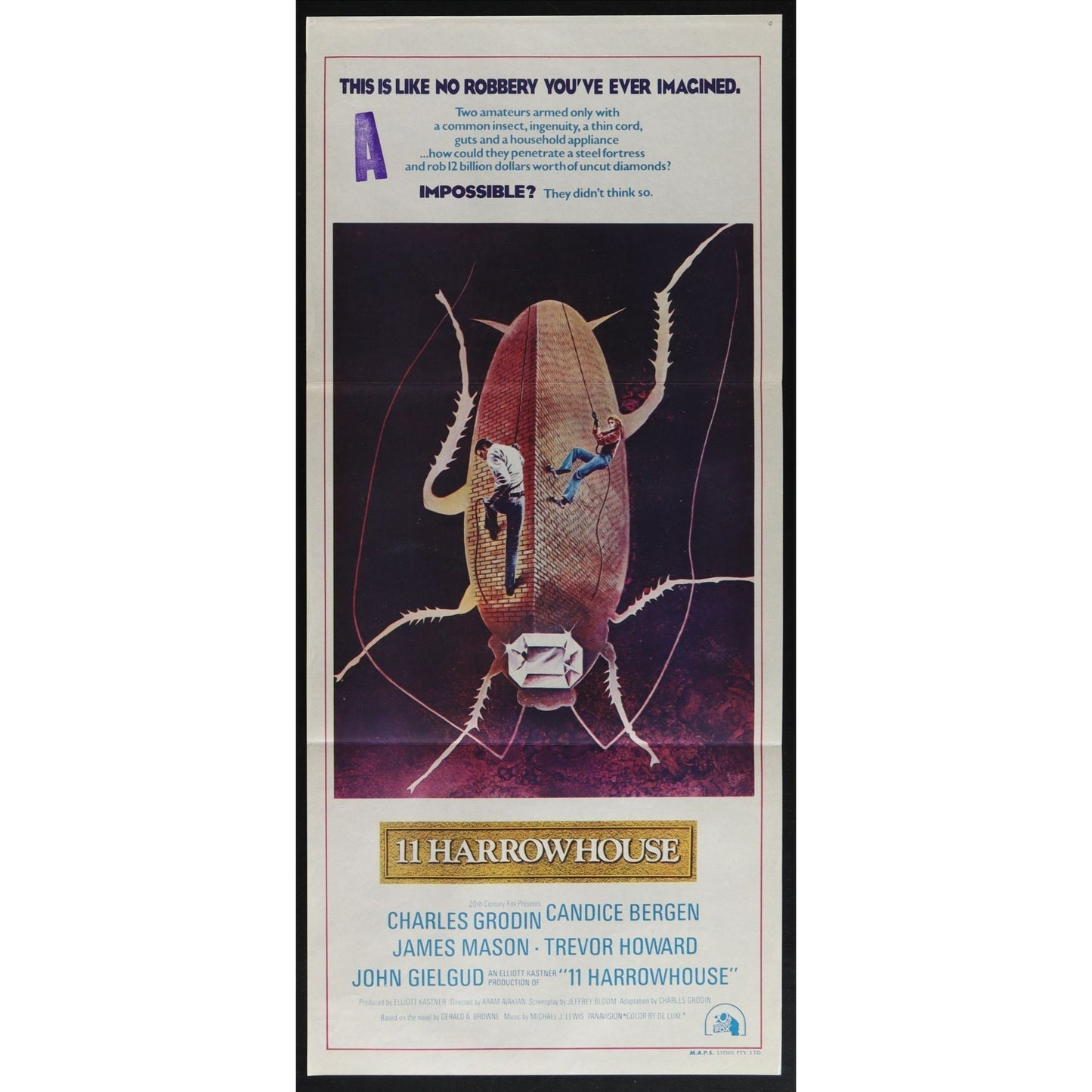 11 Harrowhouse (1974) Original Australian Daybill Poster Folded 13x30