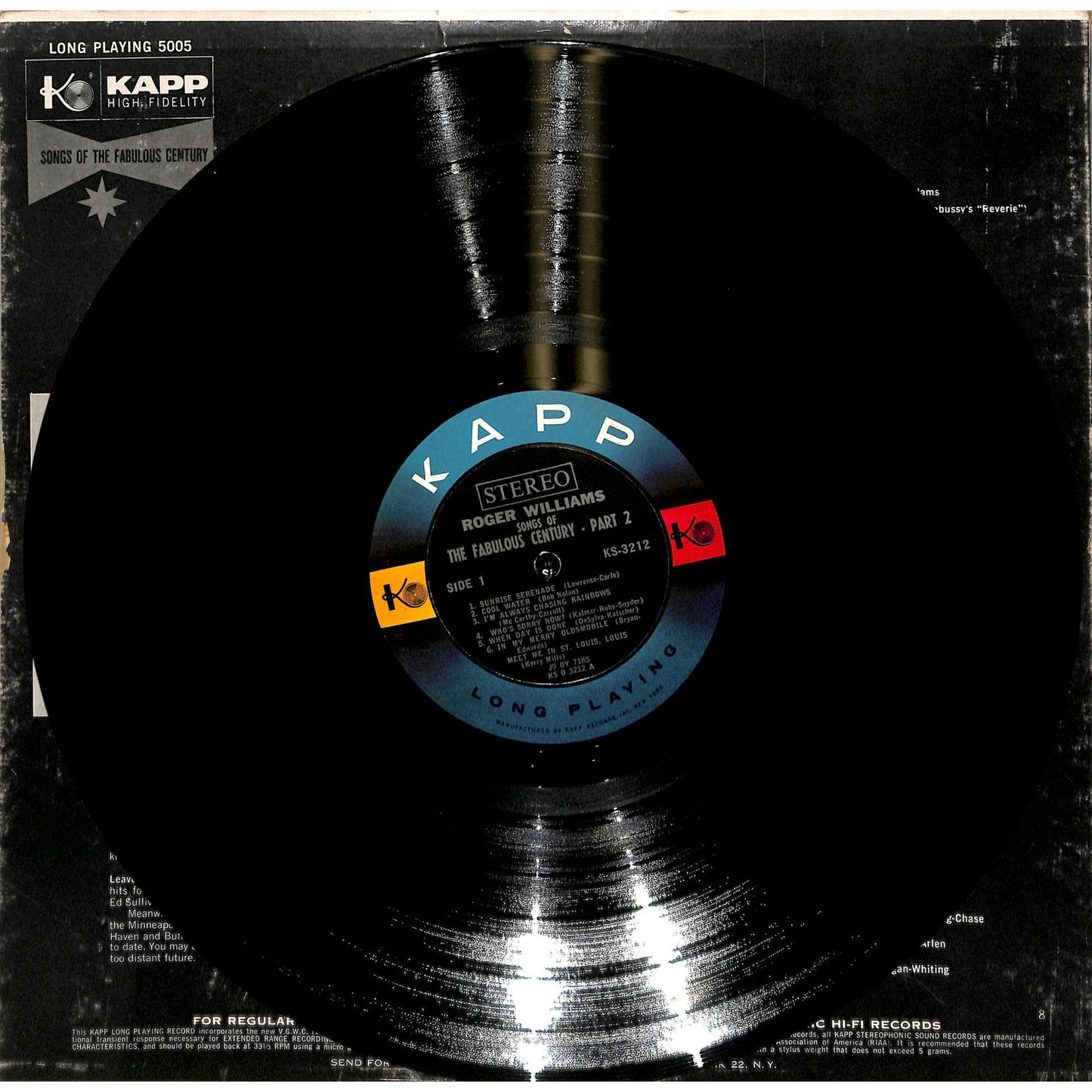 Roger Williams - Songs of the Fabulous Century (1958) 2LP Vinyl Record KXL-5005