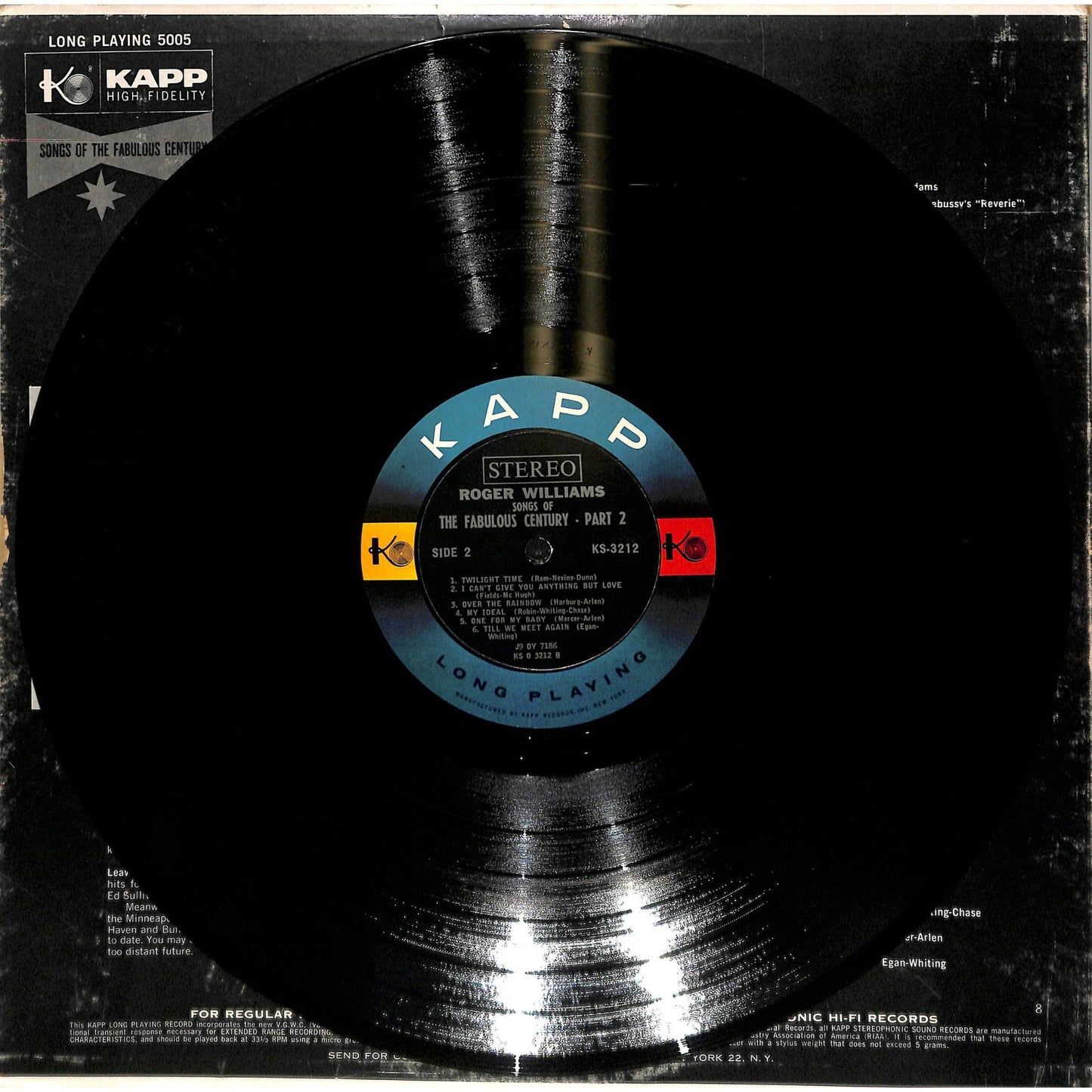 Roger Williams - Songs of the Fabulous Century (1958) 2LP Vinyl Record KXL-5005