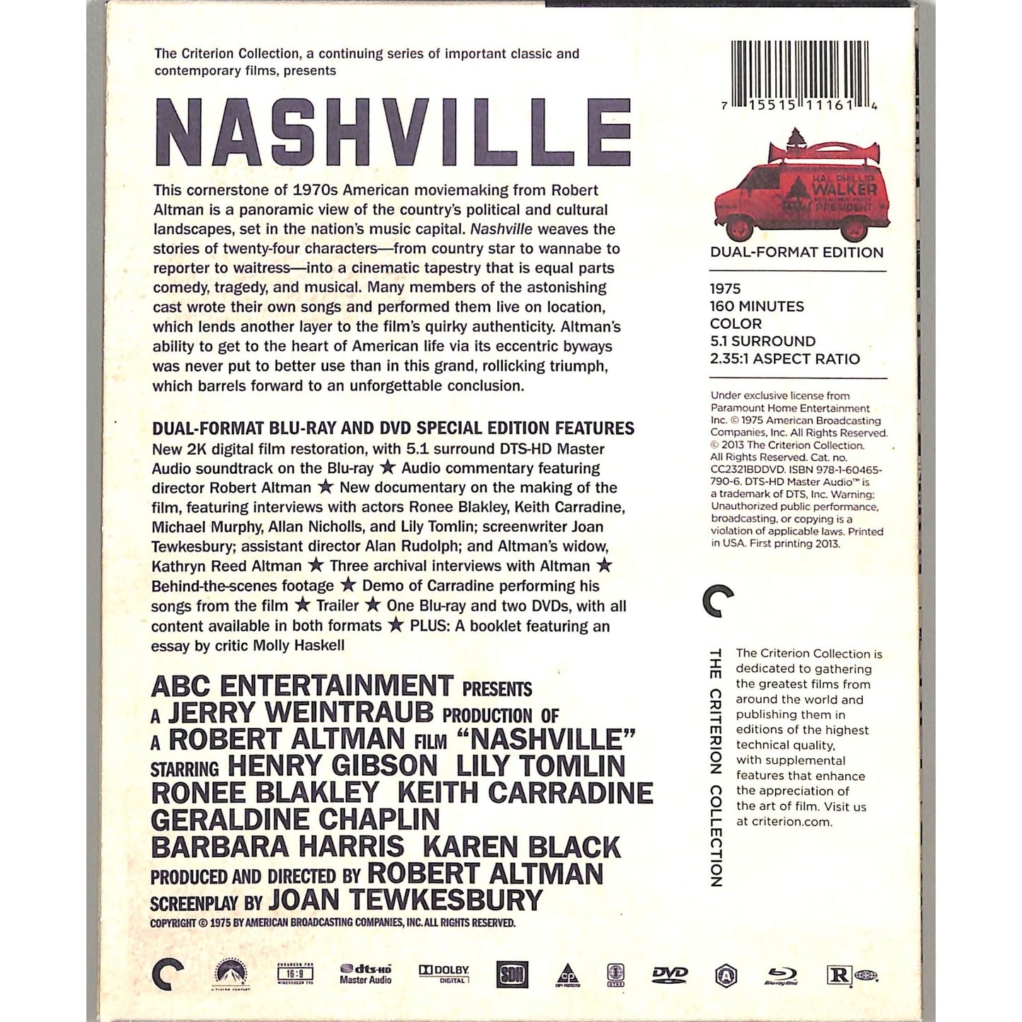 Nashville (1975) The Criterion Collection Blu Ray Disc Set w/Slipcover + Inserts