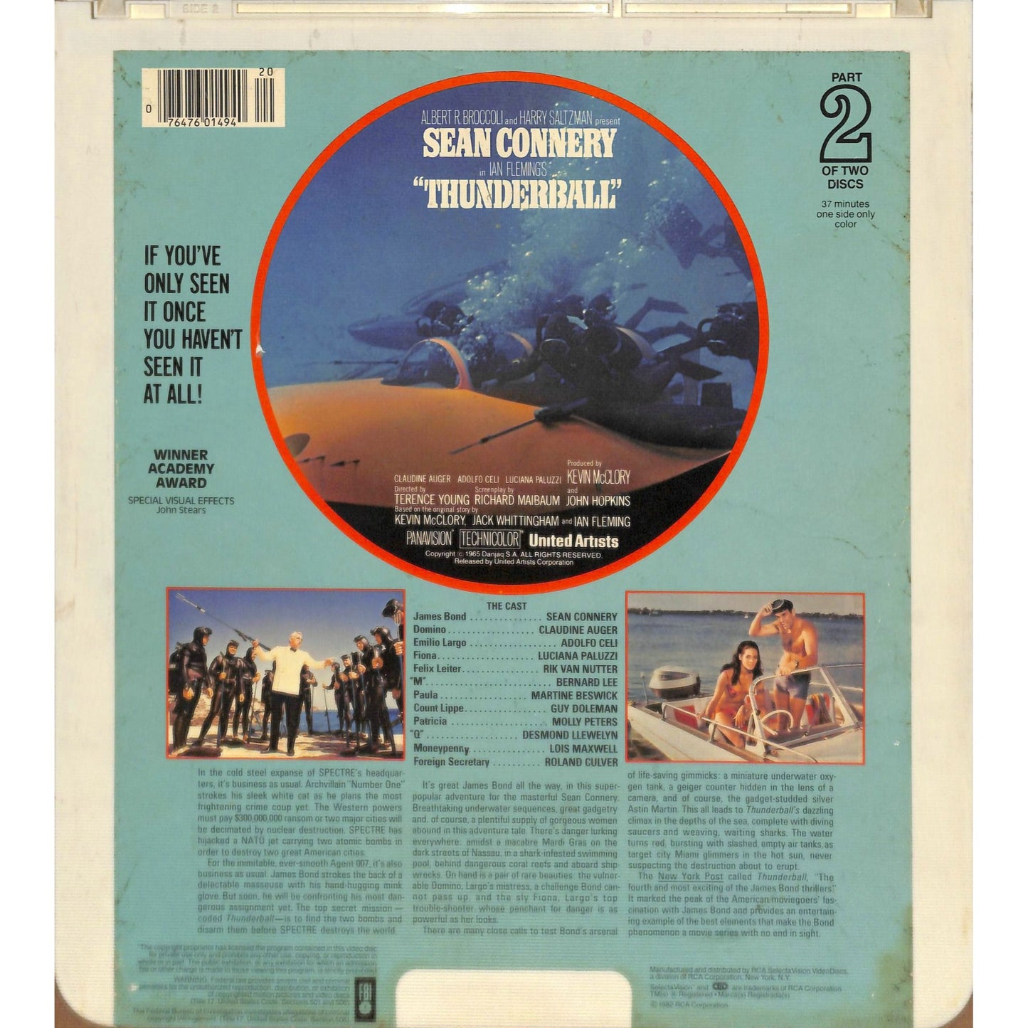 Thunderball Parts 1 & 2 (1965) Vintage CED Videodisc TESTED WORKING