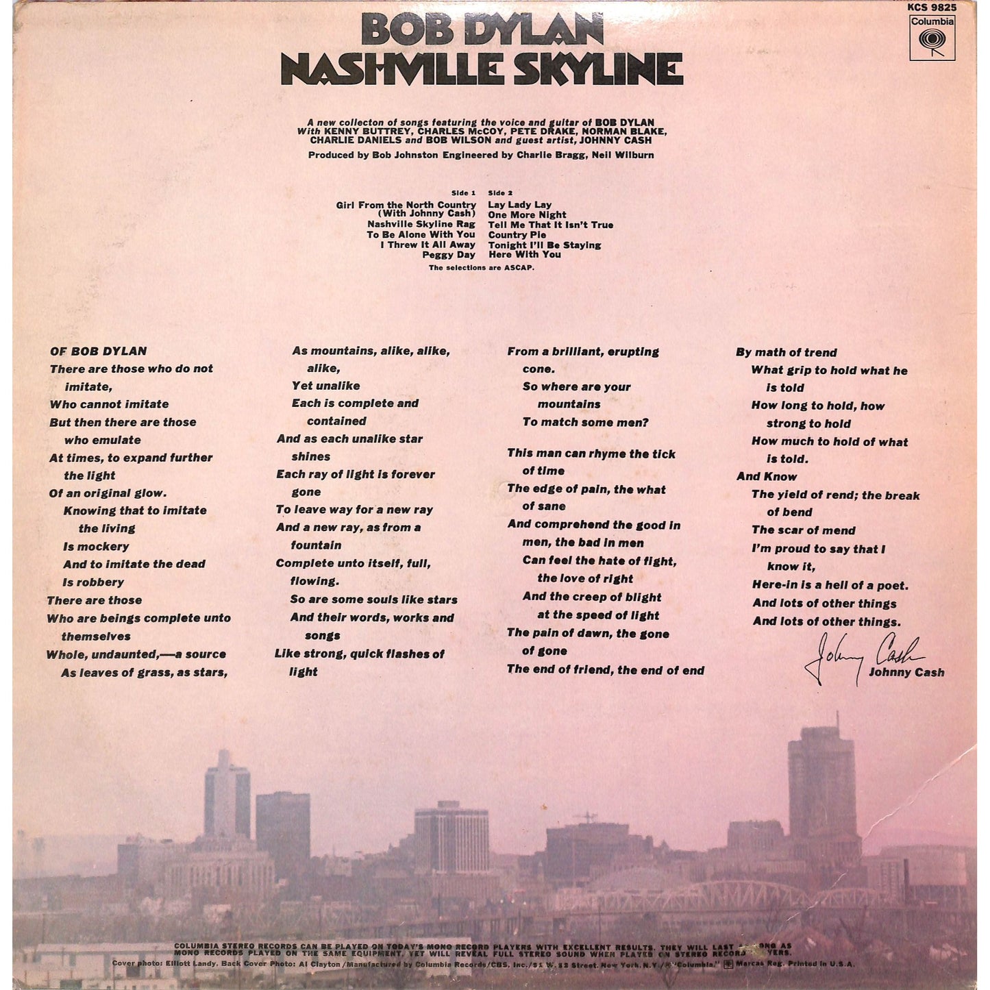 Bob Dylan - Nashville Skyline Vinyl Record KCS 9825