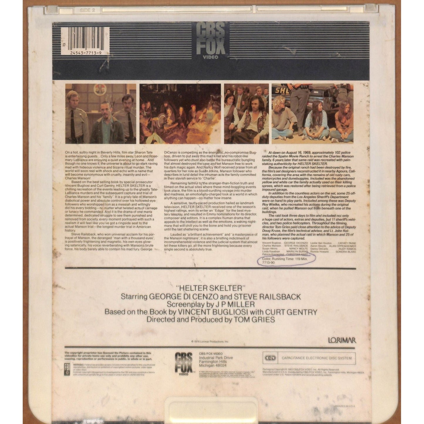Helter Skelter (1976) Vintage CED RCA SelectaVision VideoDisc TESTED WORKING