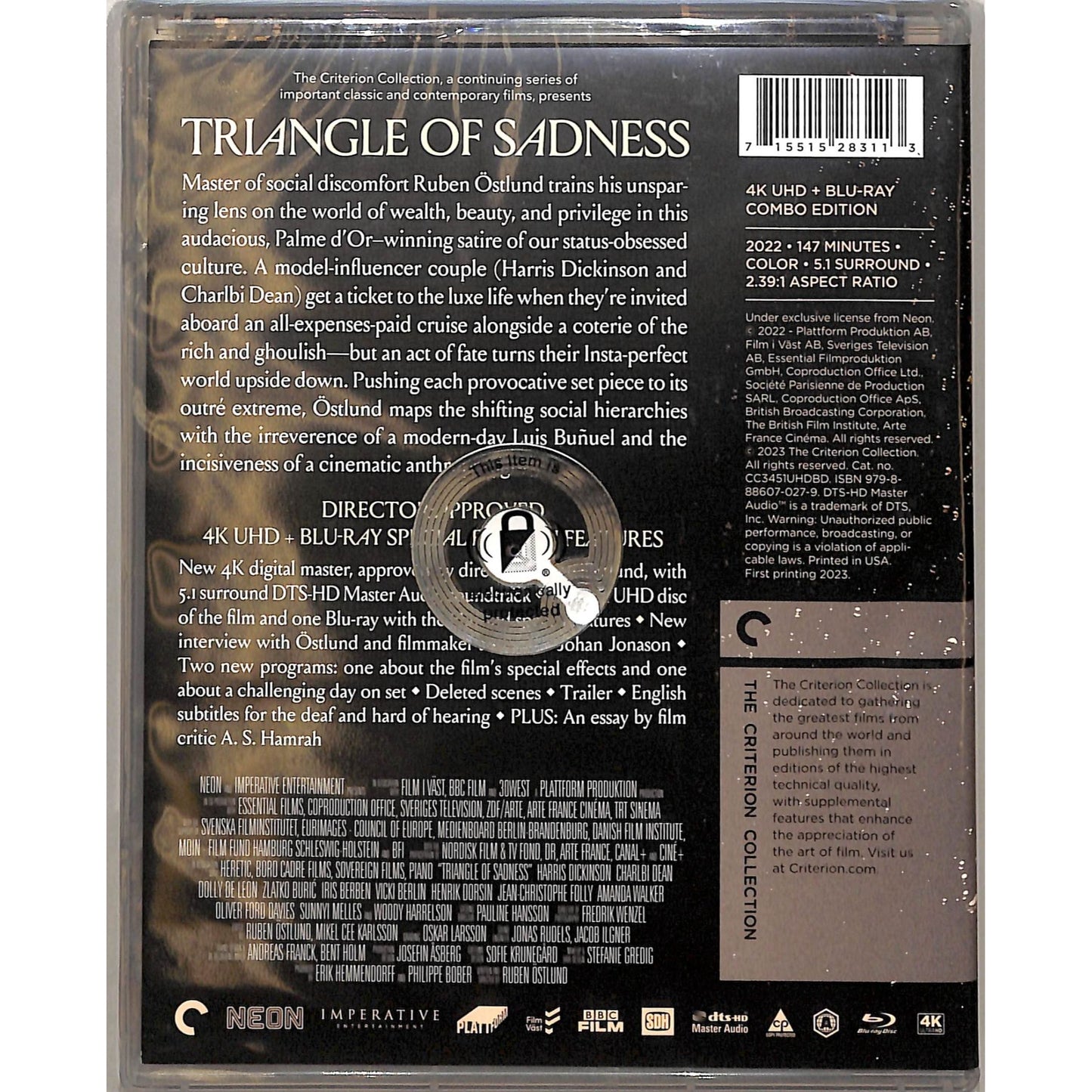 Triangles of Sadness (2022) The Criterion Collection Sealed Blu Ray Dis