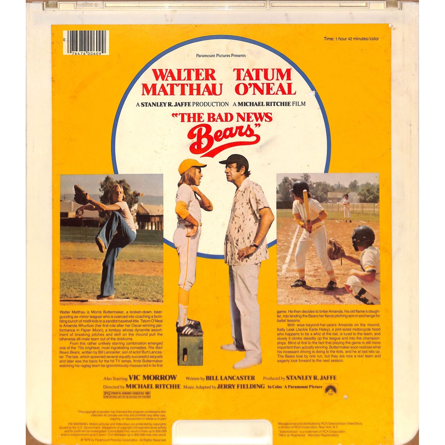 The Bad News Bears (1976) Vintage CED RCA SelectaVision Videodisc TESTED WORKING