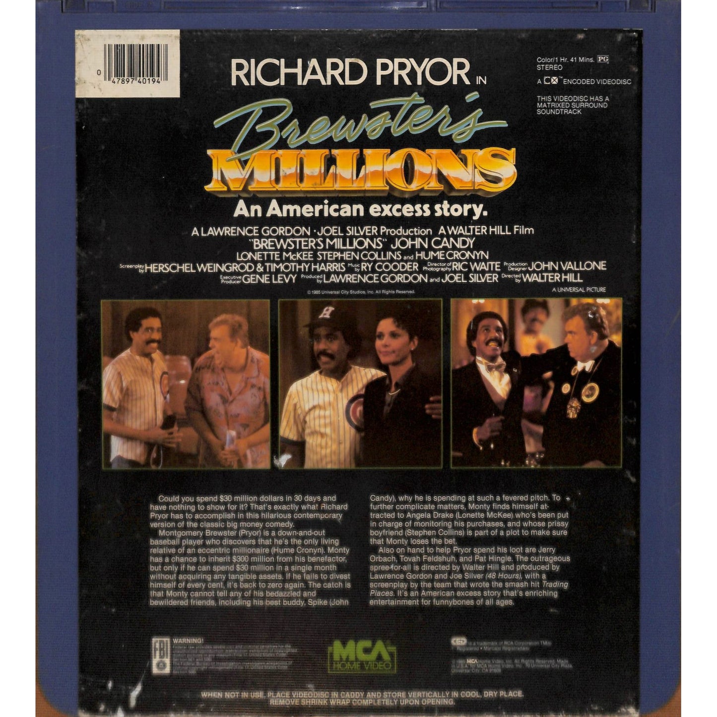 Brewster's Millions(1985) Vintage CED RCA SelectaVision Videodisc TESTED WORKING