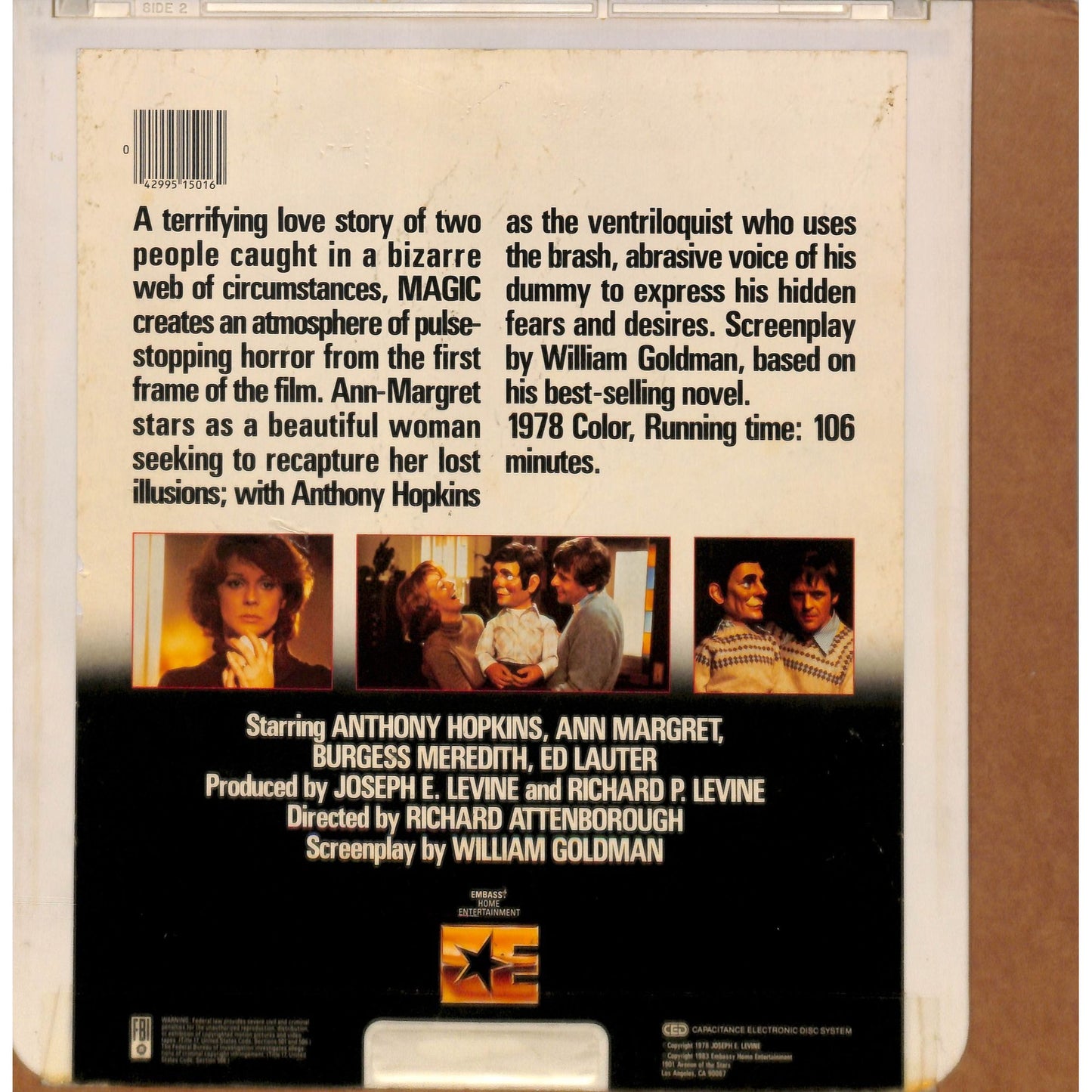 Magic (1978) CED RCA SelectaVision TESTED WORKING