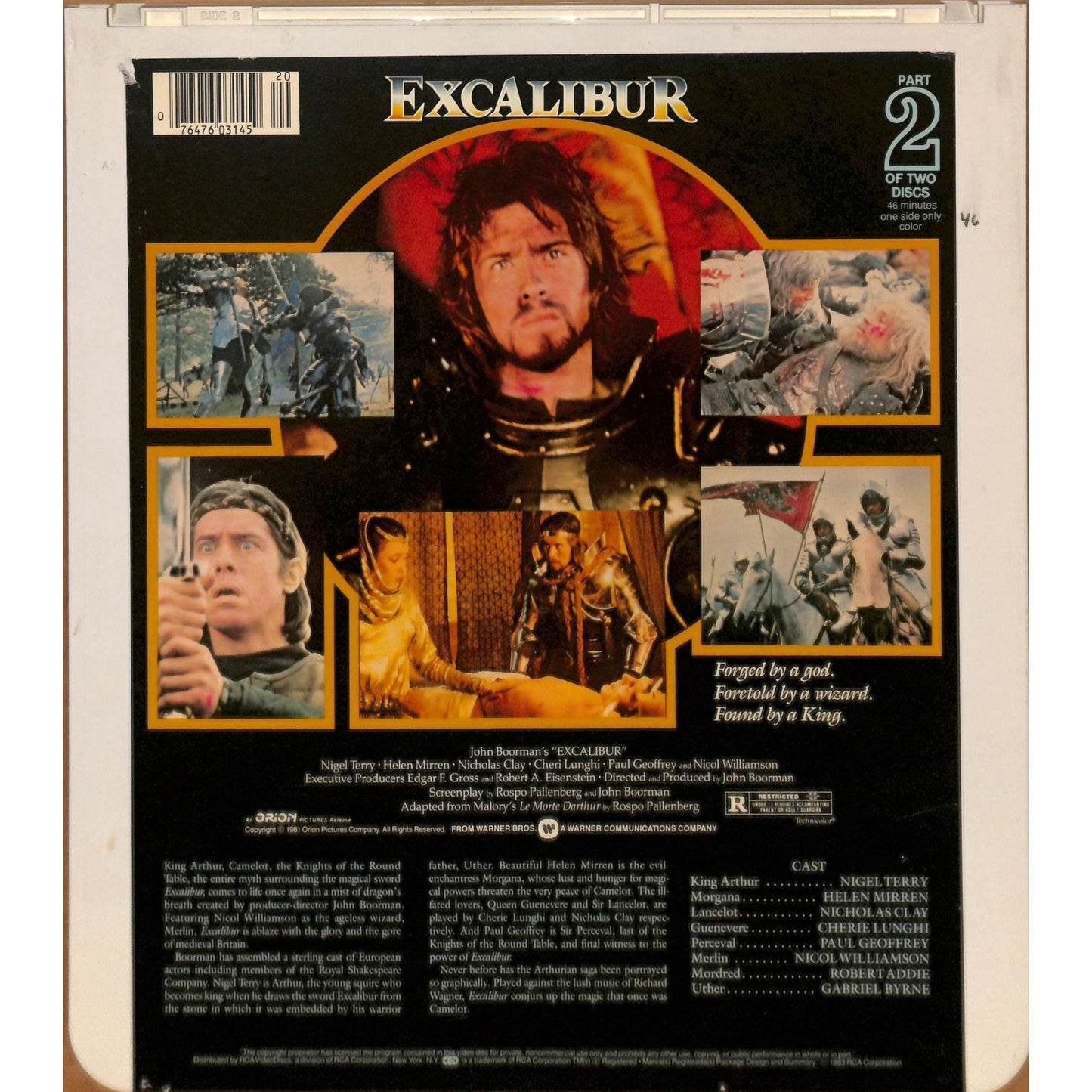 Excalibur (1981) Vintage CED RCA SelectaVision Videodisc TESTED WORKING