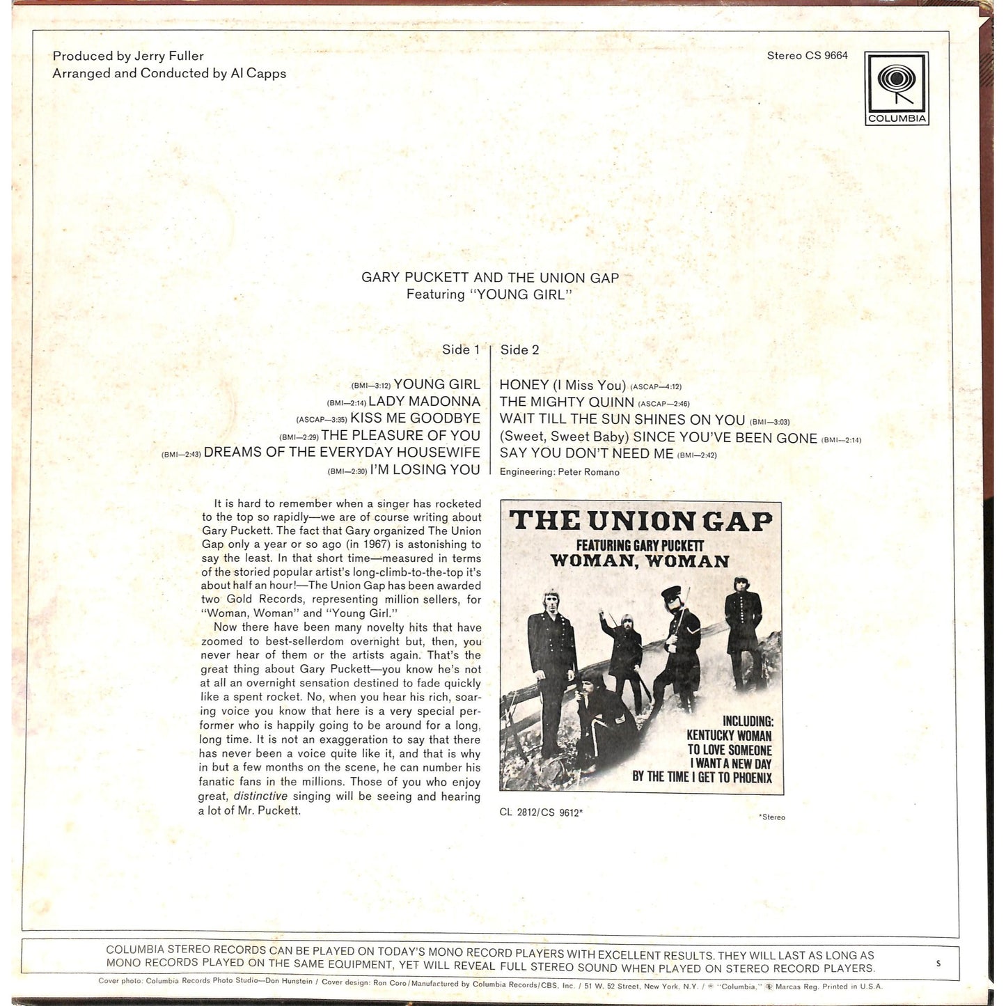 Gary Pucket And The Union Gap Featuring "Young Girl" Vinyl Record CS 9664