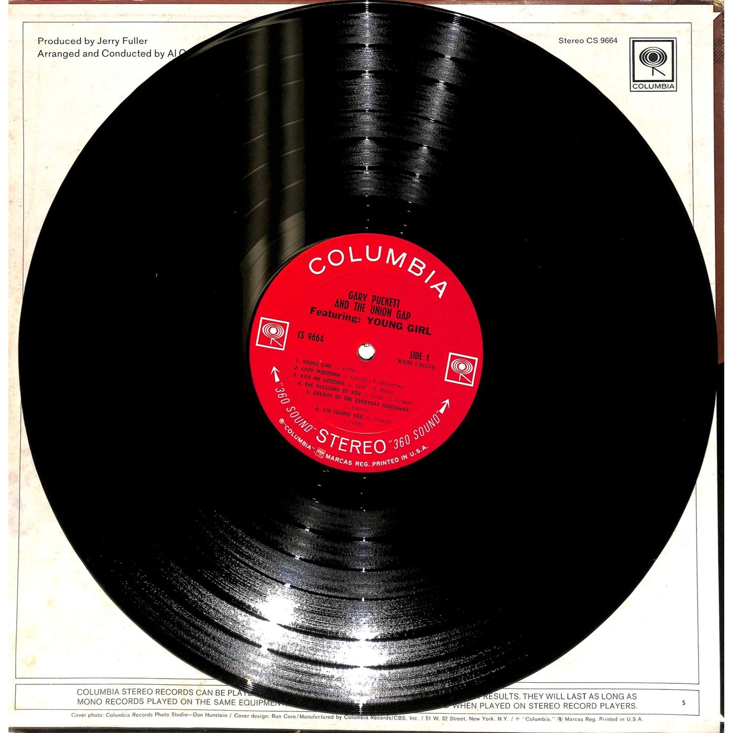 Gary Pucket And The Union Gap Featuring "Young Girl" Vinyl Record CS 9664