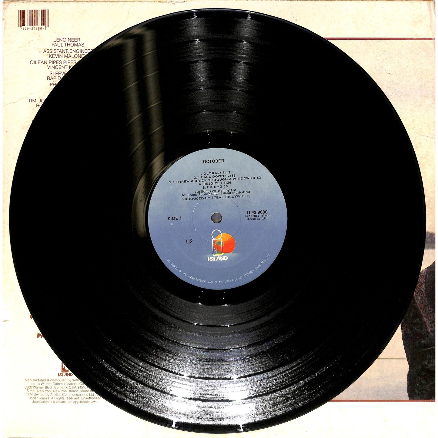 U2 - October Vinyl Record ILPS 9680