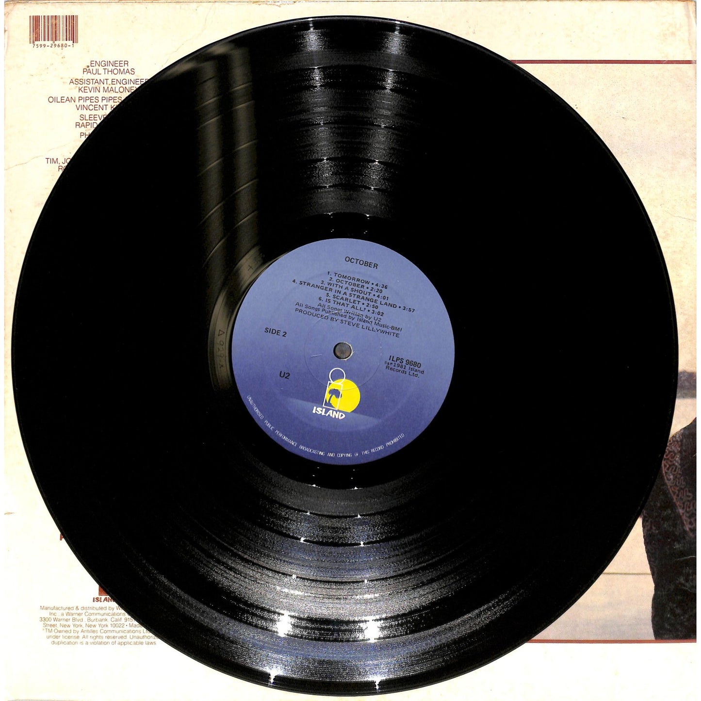 U2 - October Vinyl Record ILPS 9680