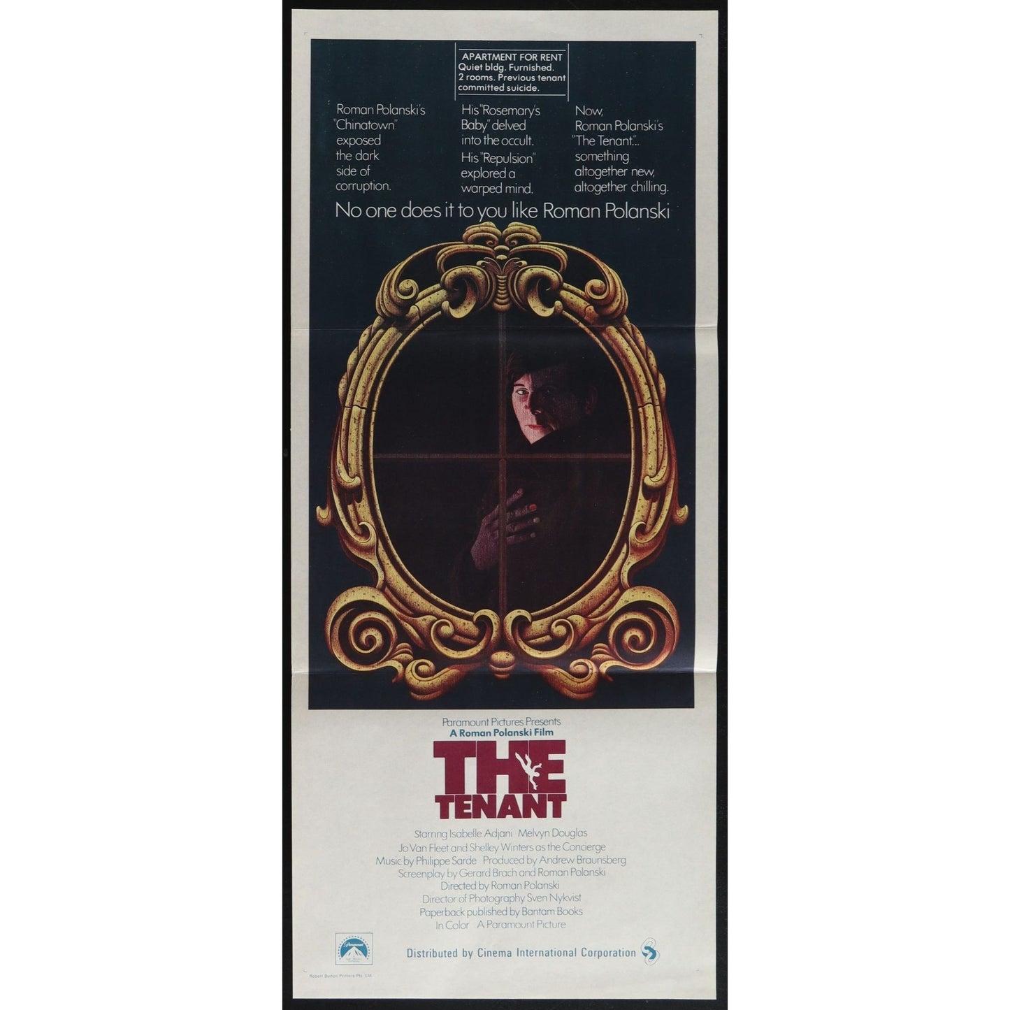 The Tenant (1976) Original Australian Daybill Poster Folded 13x30