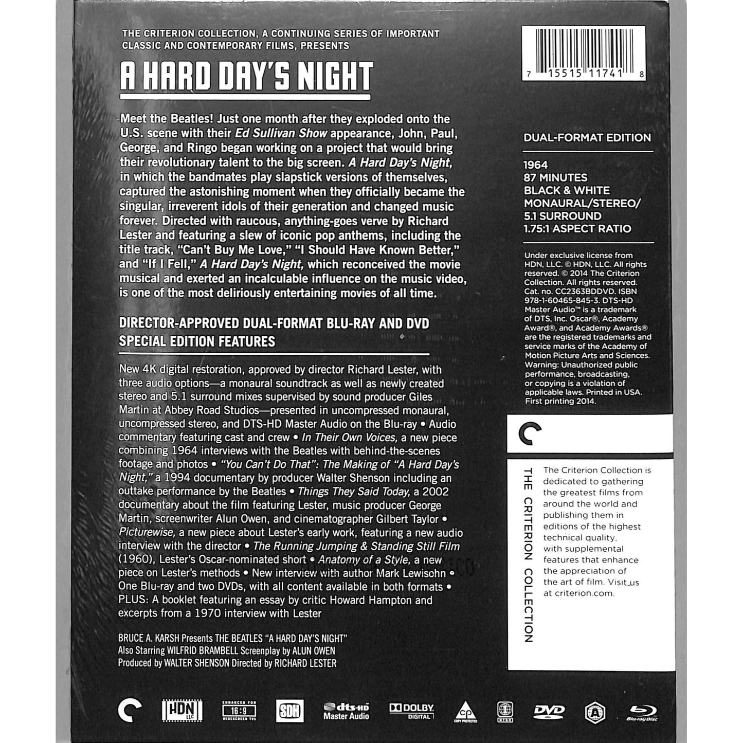 A Hard Day's Night: The Beatles the Criterion Collection Sealed Blu Ray Disc