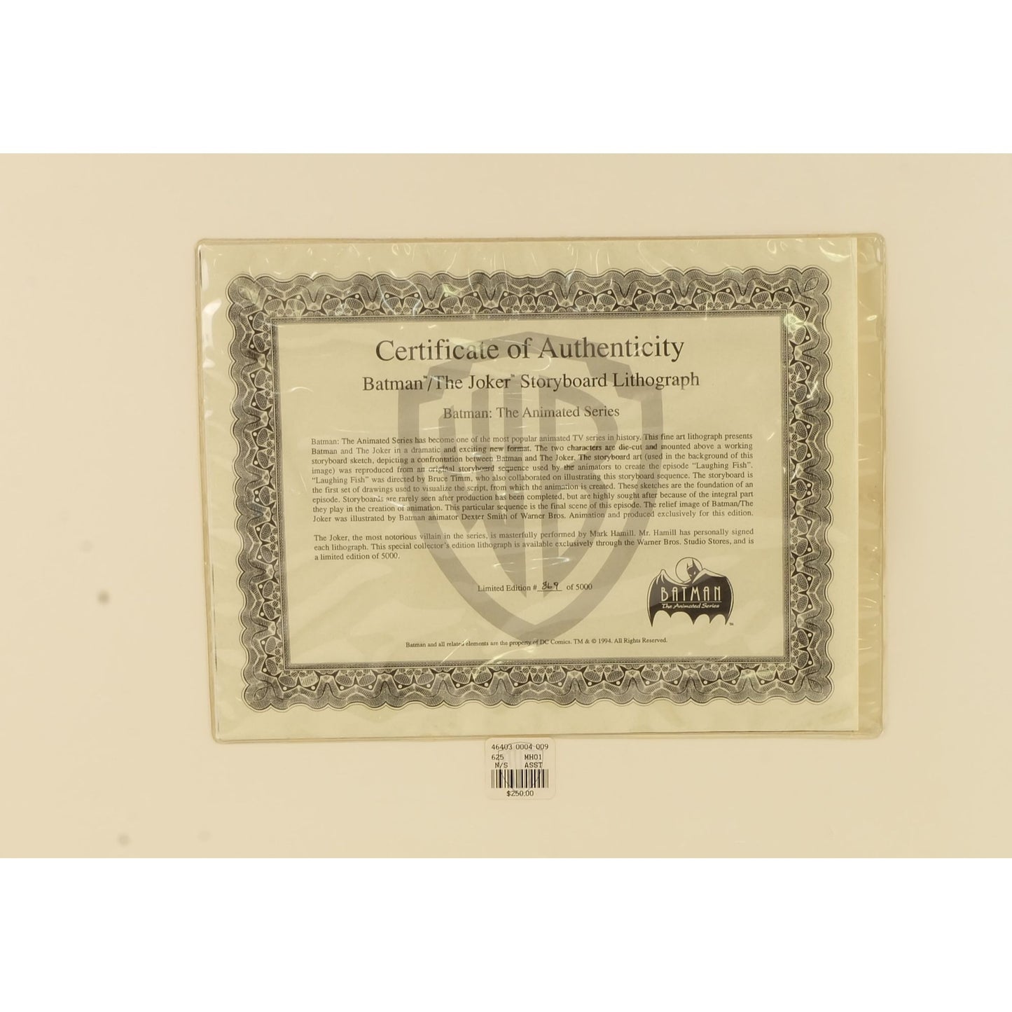 Batman/The Joker Storyboard Lithograph Limited Edition (Issued in 1994)