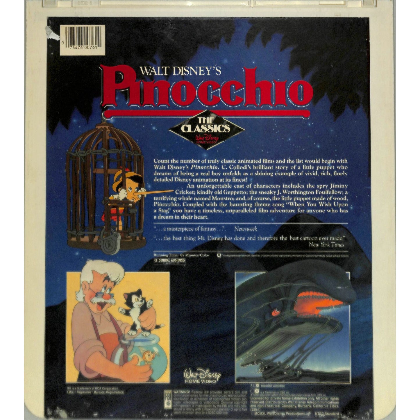 Pinocchio (1940) Vintage CED Videodisc TESTED WORKING