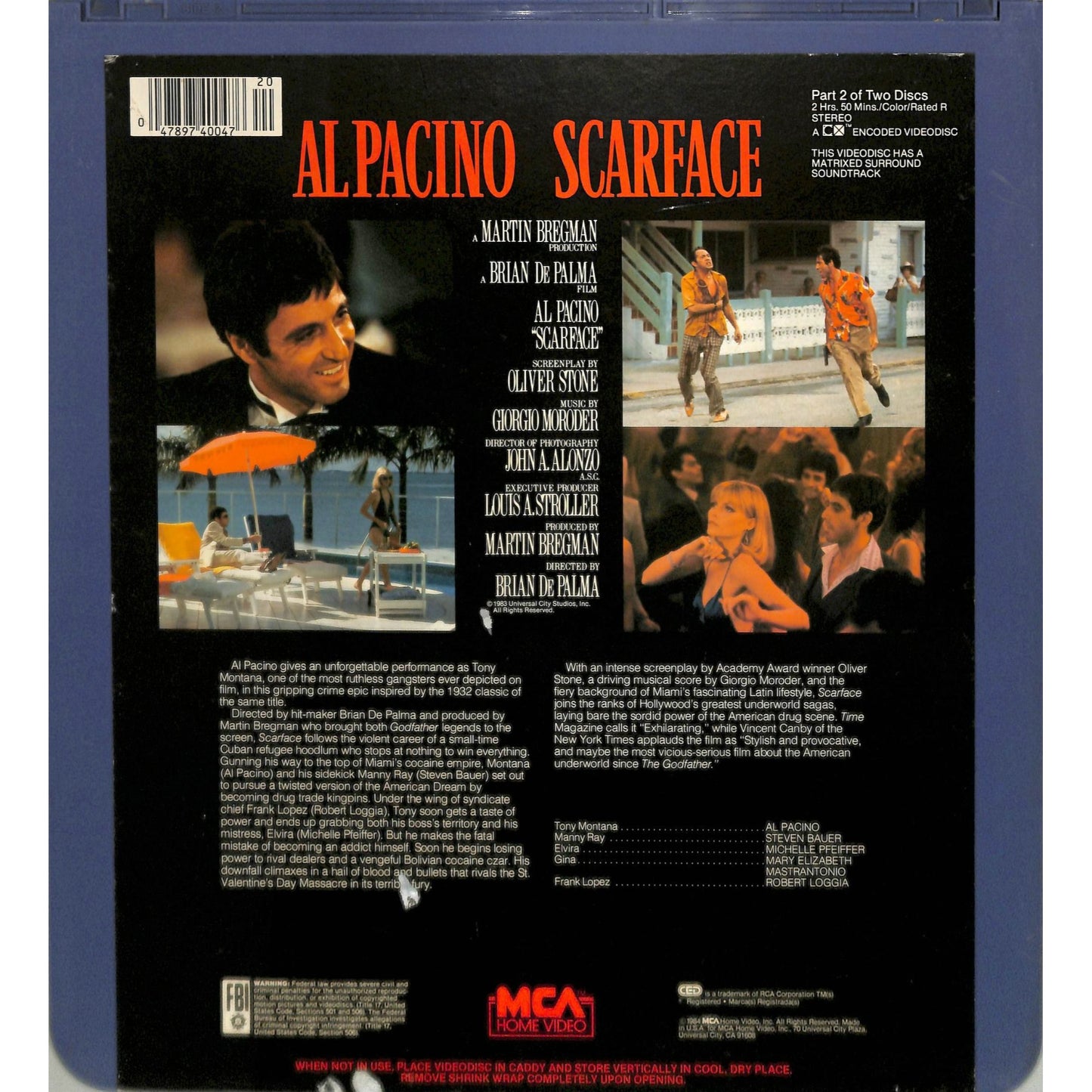 Scarface (1983) Vintage Double CED Videodisc