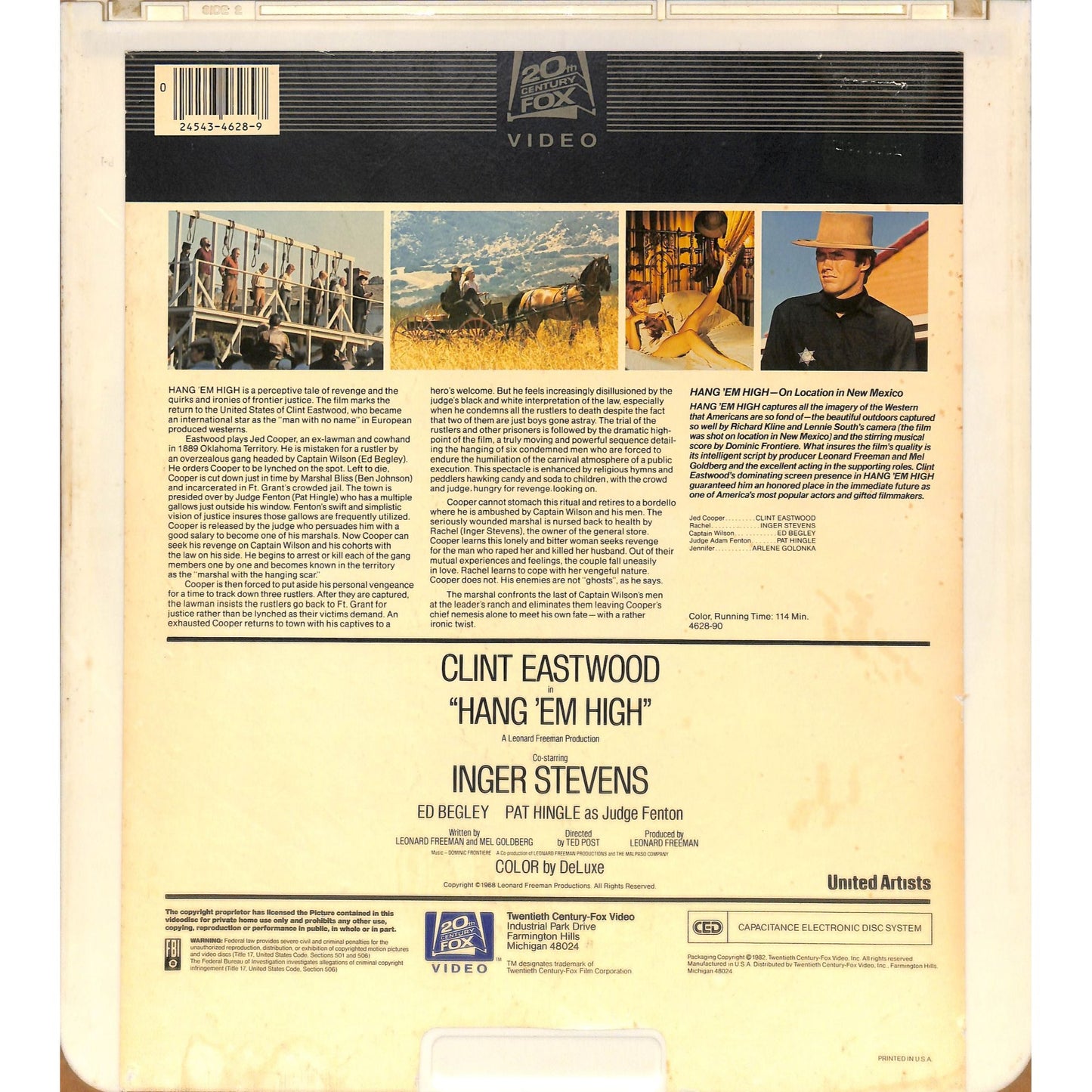 Hang 'Em High (1968) Vintage CED RCA SelectaVision Videodisc TESTED WORKING