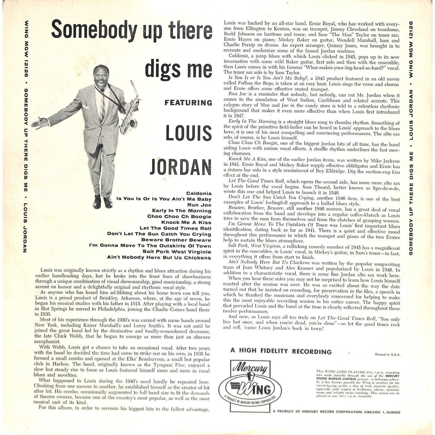 Louis Jordan - Somebody Up There Digs Me (1962) Styrene Record MGW 12126