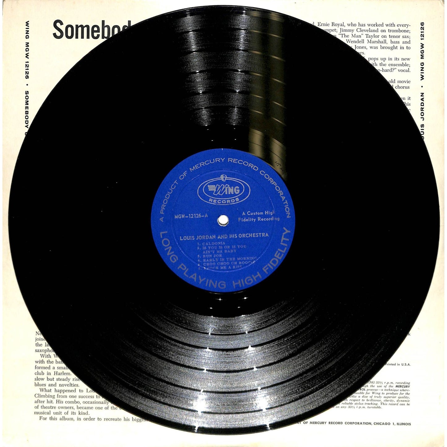 Louis Jordan - Somebody Up There Digs Me (1962) Styrene Record MGW 12126