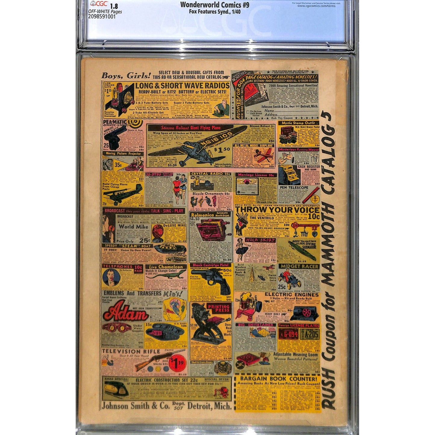 Wonderworld Comics #9 (1940) CGC 1.8 Off-White Pages