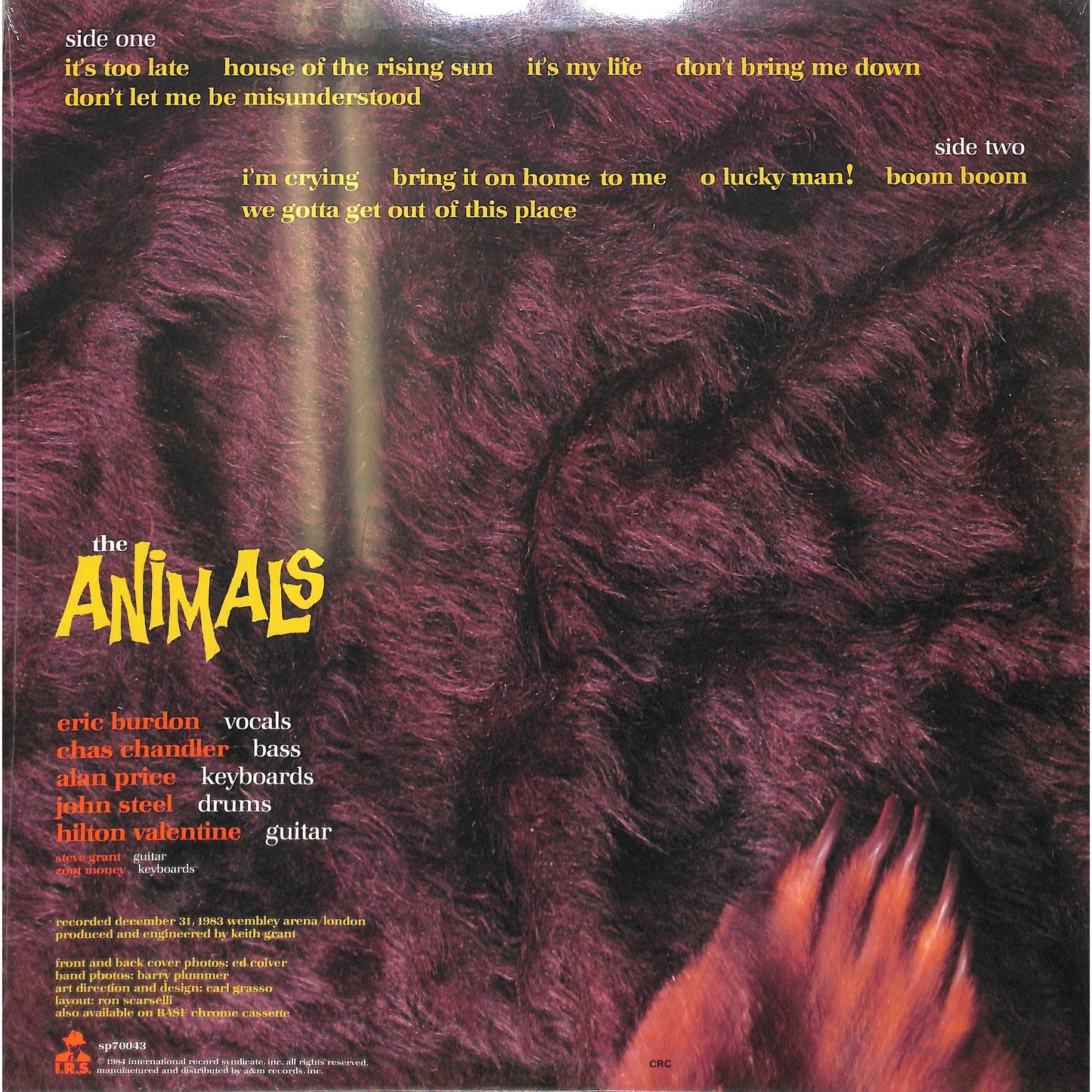 The Animals - Greatest Hits Live! Vinyl Record SP 70043