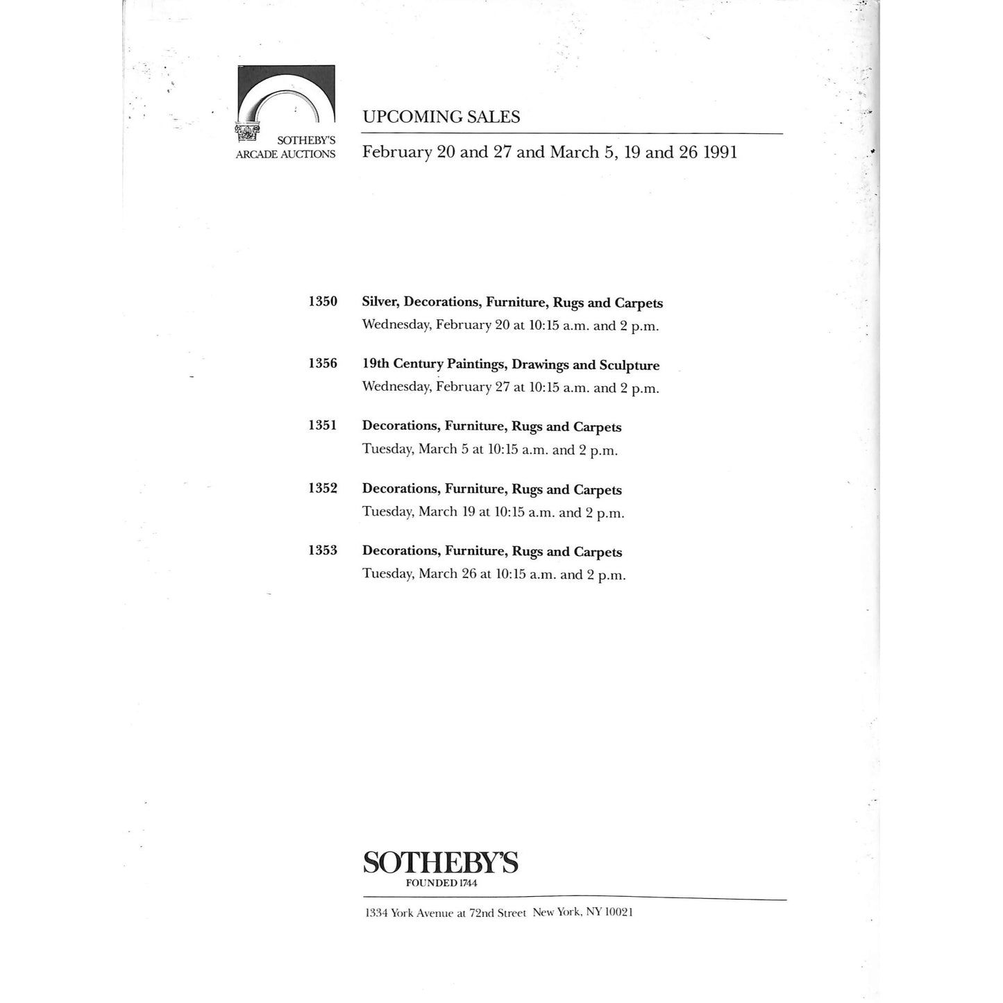 Sotheby's Contemporary Art Auction Catalog February 12, 1991