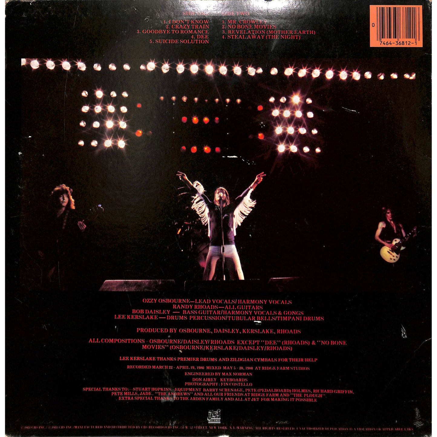 Ozzy Osbourne - Blizzard of Ozz Vinyl Record JZ 36812