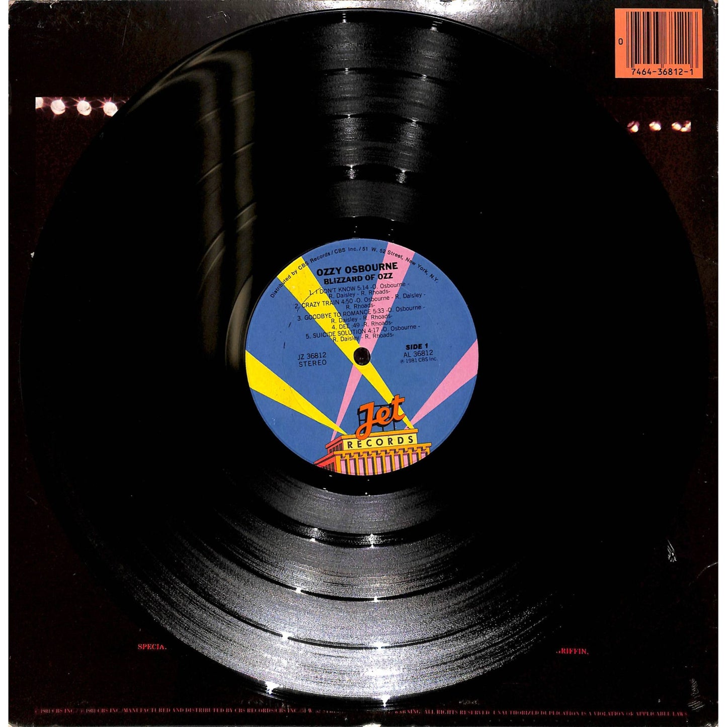 Ozzy Osbourne - Blizzard of Ozz Vinyl Record JZ 36812