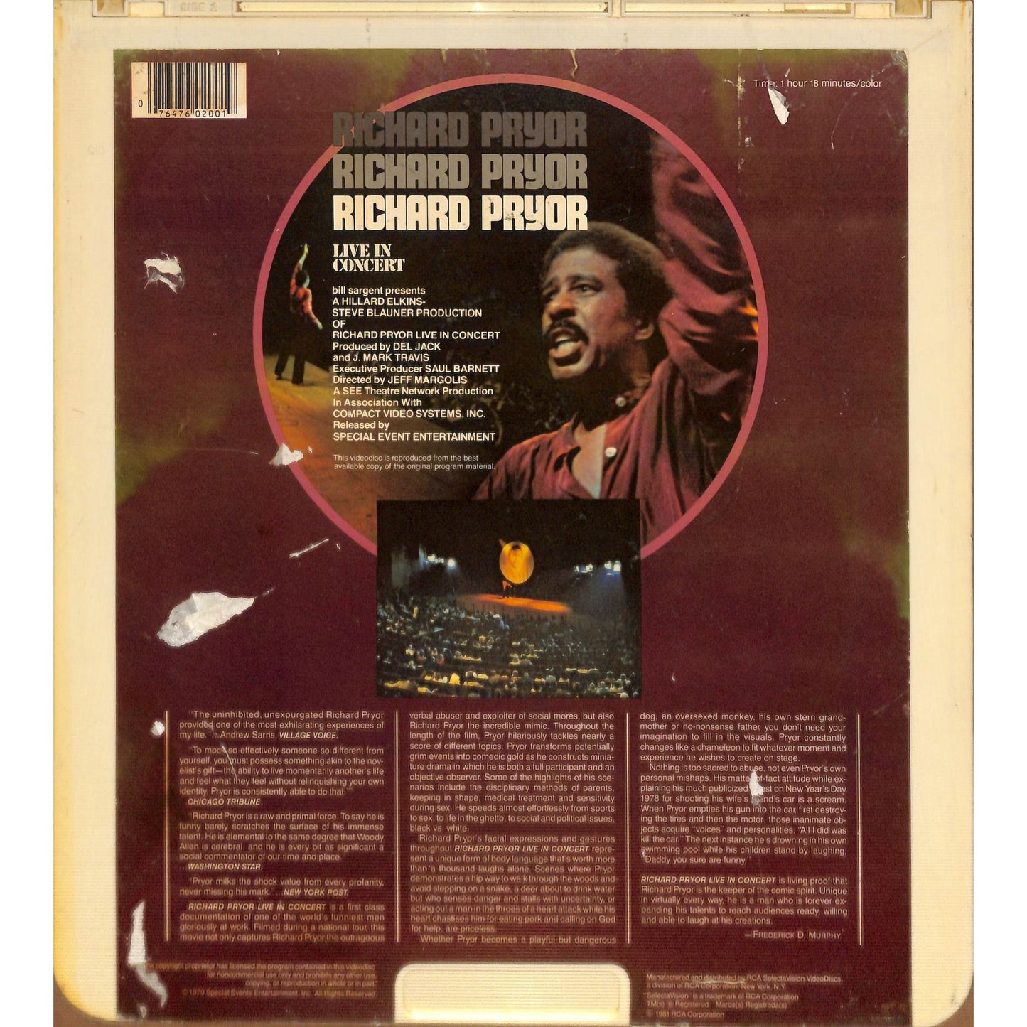 Richard Pryor Live in Concert (1979) Vintage CED Videodisc TESTED WORKING