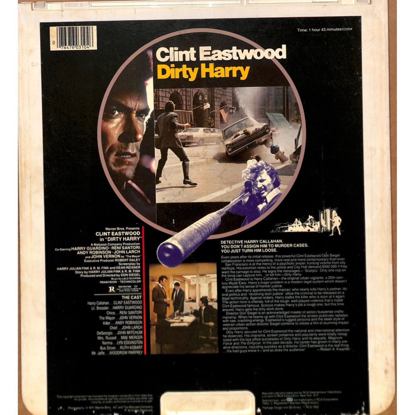 Dirty Harry (1971) Vintage CED RCA SelectaVision Videodisc TESTED WORKING