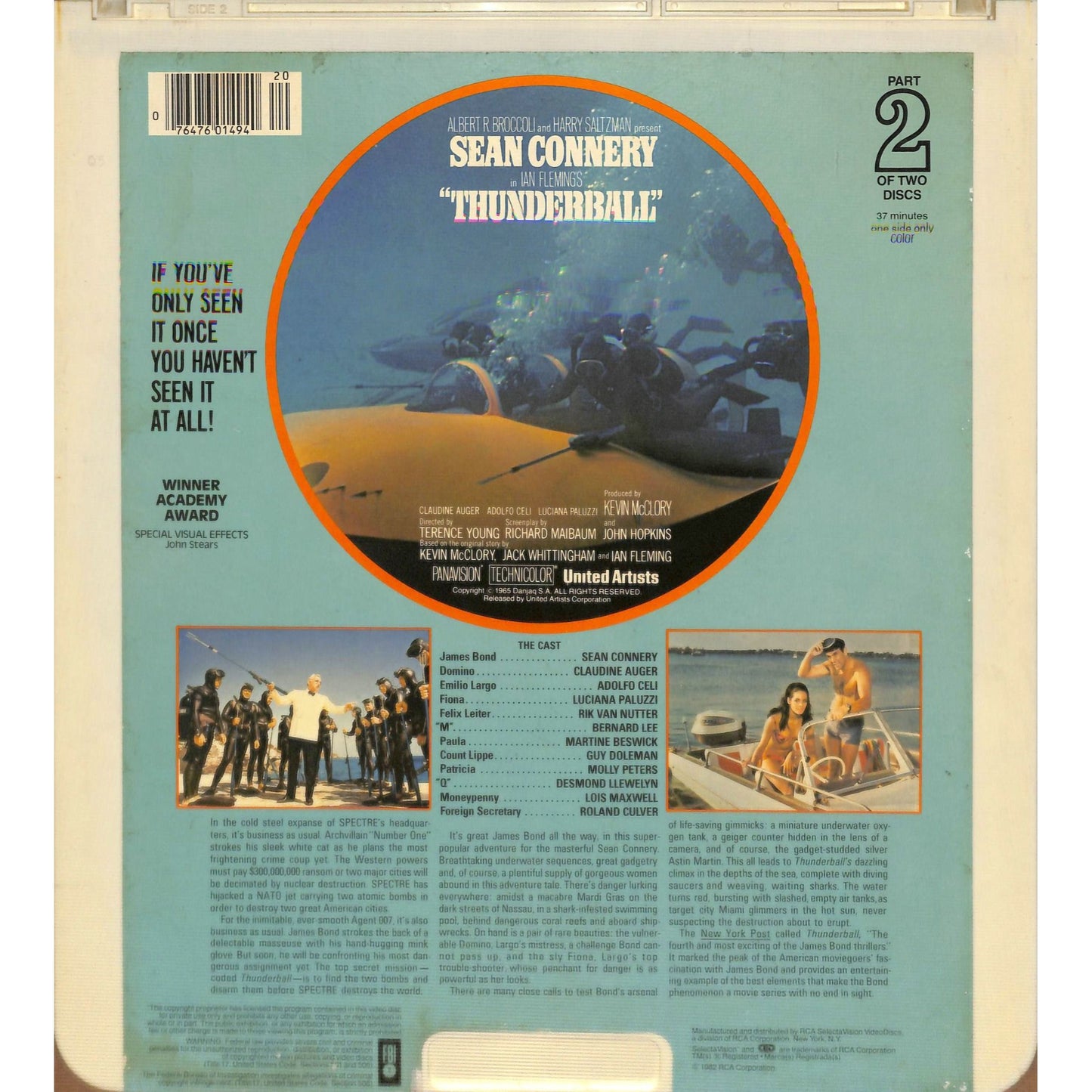 Thunderball Parts 1 & 2 (1965) Vintage CED Videodisc TESTED WORKING