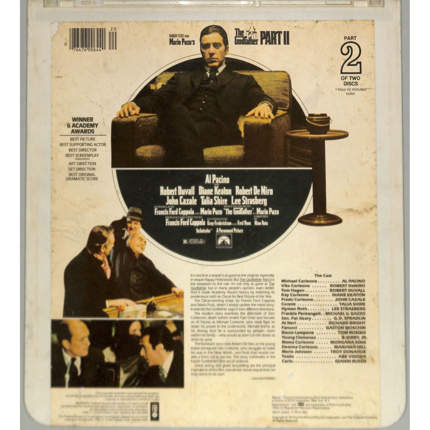 The Godfather Part II (1974) Vintage CED Videodisc TESTED WORKING