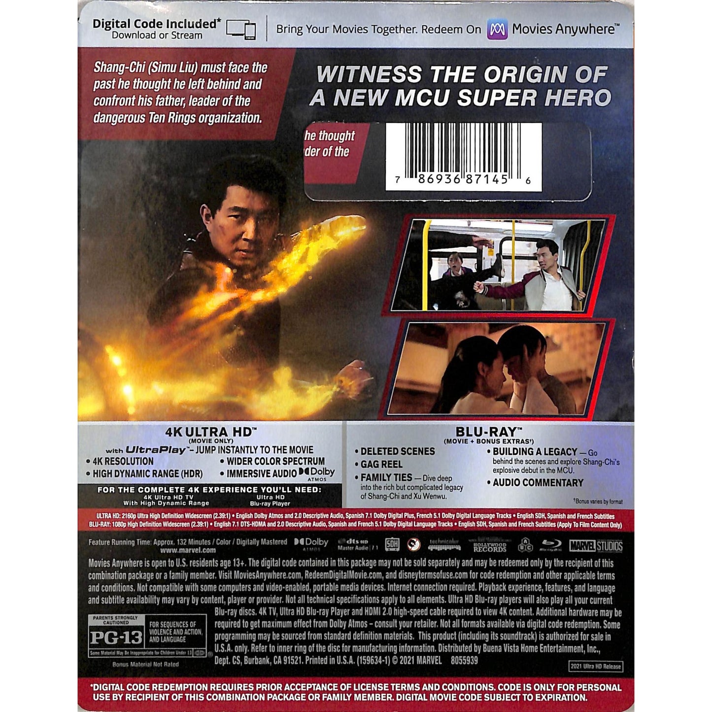 Shang-Chi and the Legend of the Ten Rings (2021) Blu Ray Disc w/Slipcover