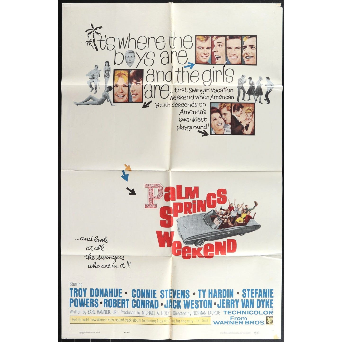 Palm Springs Weekend (1963) Original Movie Poster Folded 27x41