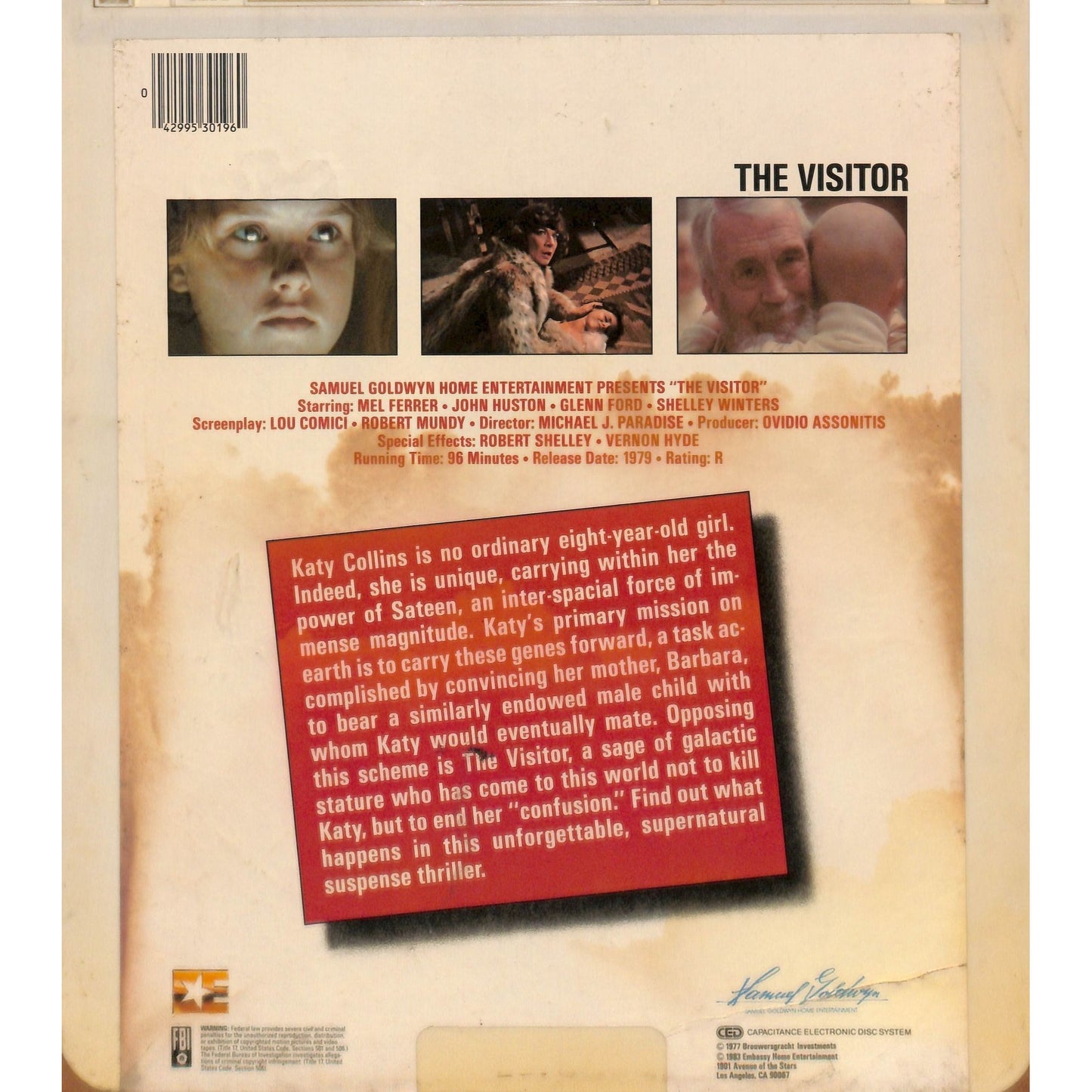 The Visitor (1979) Vintage CED RCA SelectaVision Videodisc TESTED WORKING