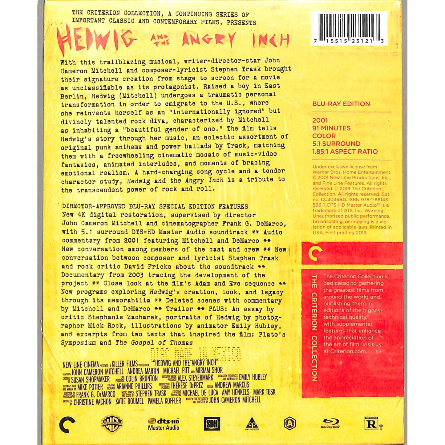Hedwig and The Angry Inch (2001) The Criterion Collection Sealed Blu Ray Disc