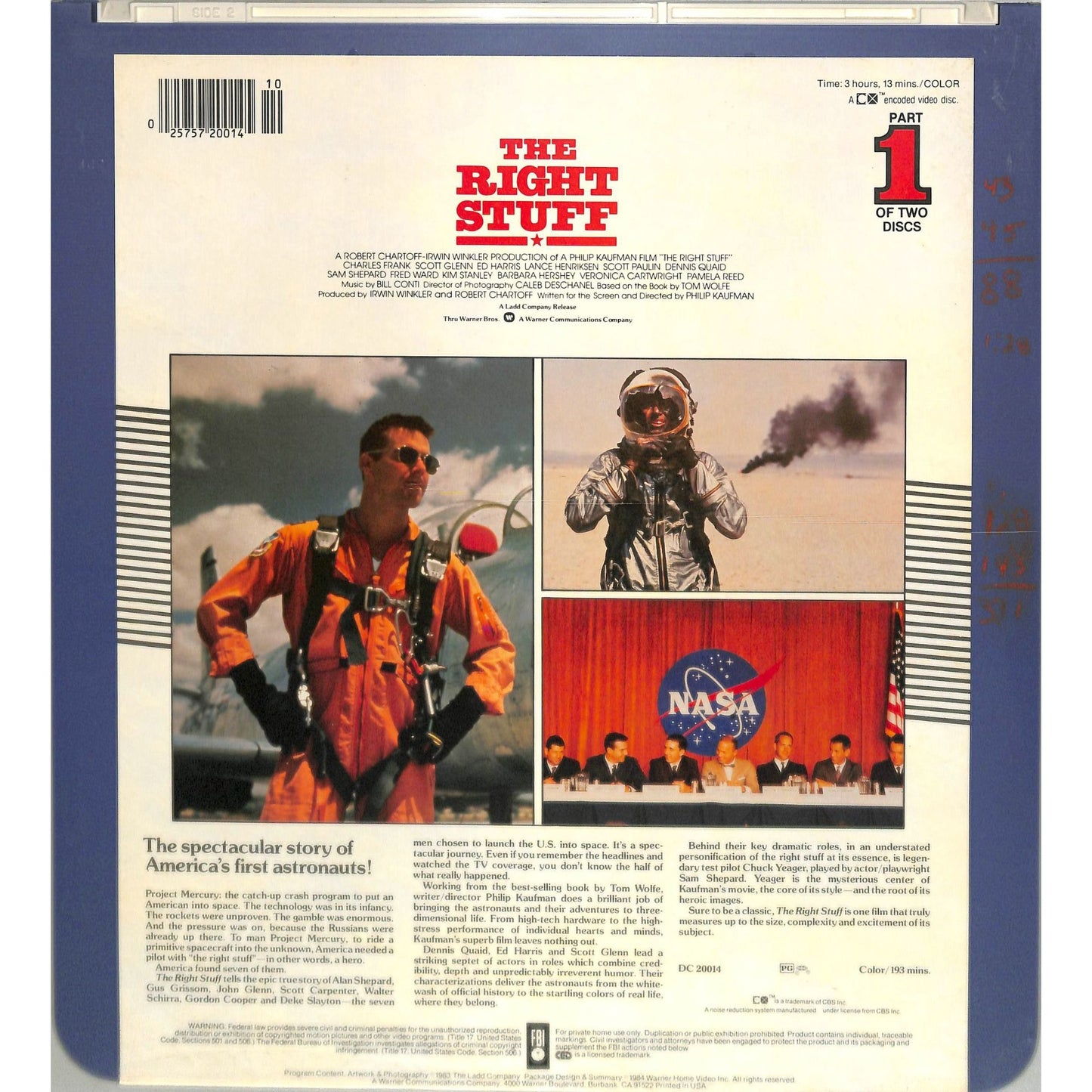 The Right Stuff (1983) Vintage Double CED Videodisc